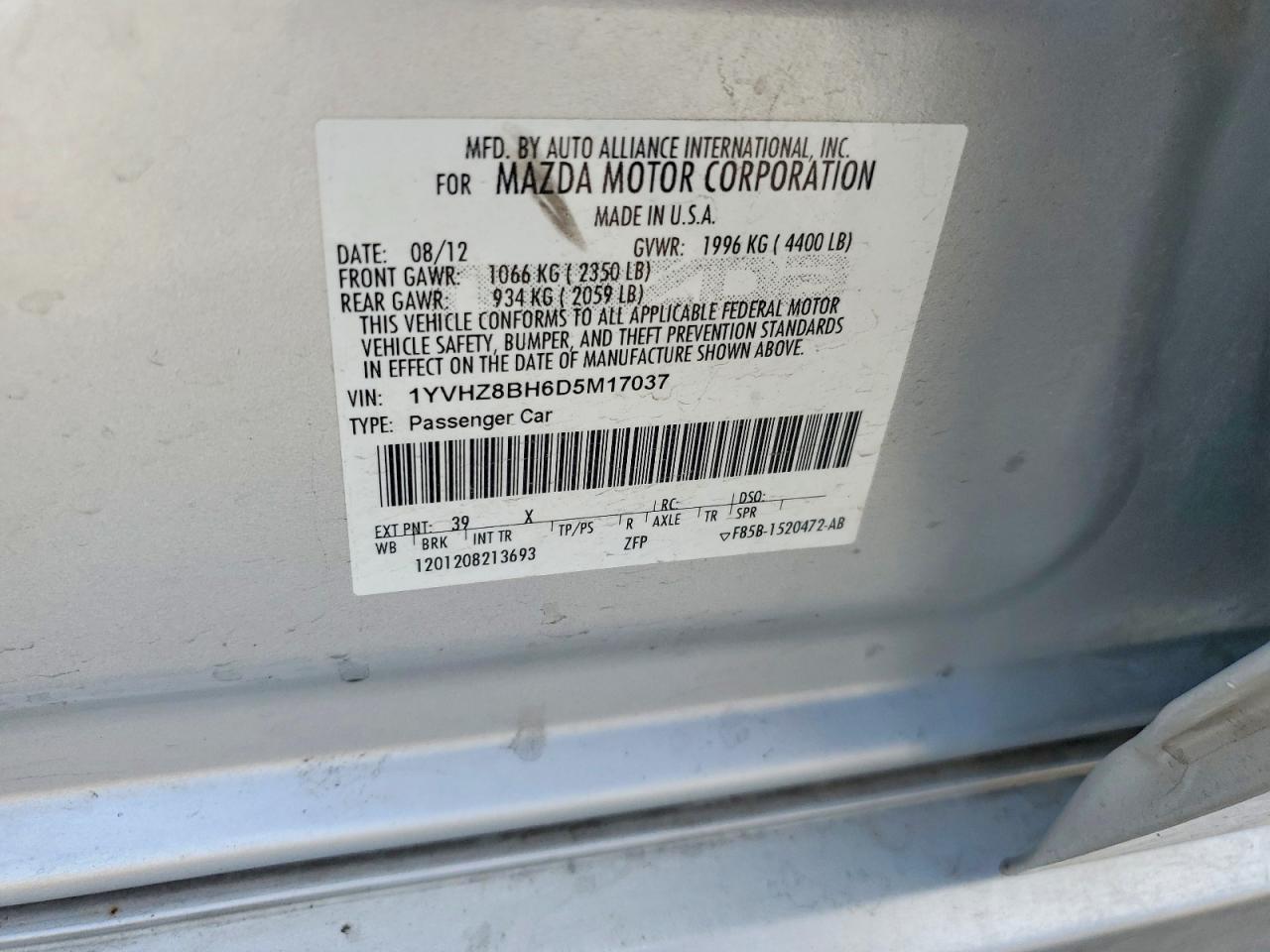 2013 Mazda 6 Sport Silver vin: 1YVHZ8BH6D5M17037