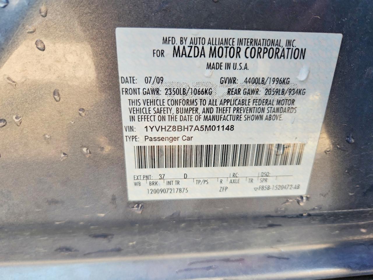 2010 Mazda 6 I Gray vin: 1YVHZ8BH7A5M01148