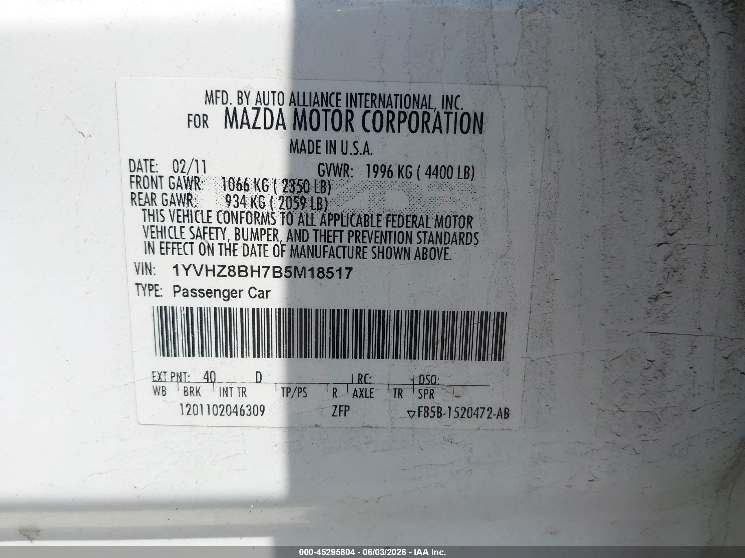 2011 Mazda Mazda6 I Sport White vin: 1YVHZ8BH7B5M18517
