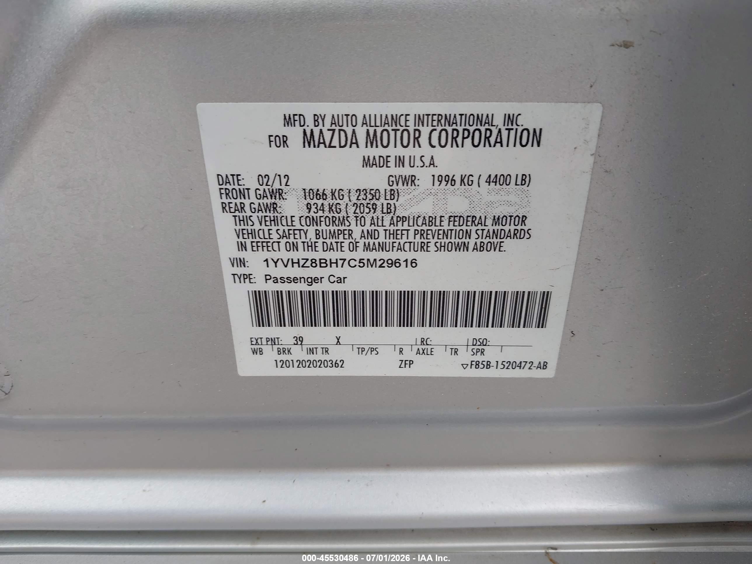 2012 Mazda Mazda6 I Sport Silver vin: 1YVHZ8BH7C5M29616