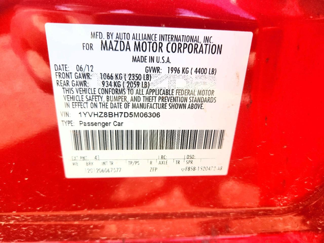 2013 Mazda 6 Sport Red vin: 1YVHZ8BH7D5M06306