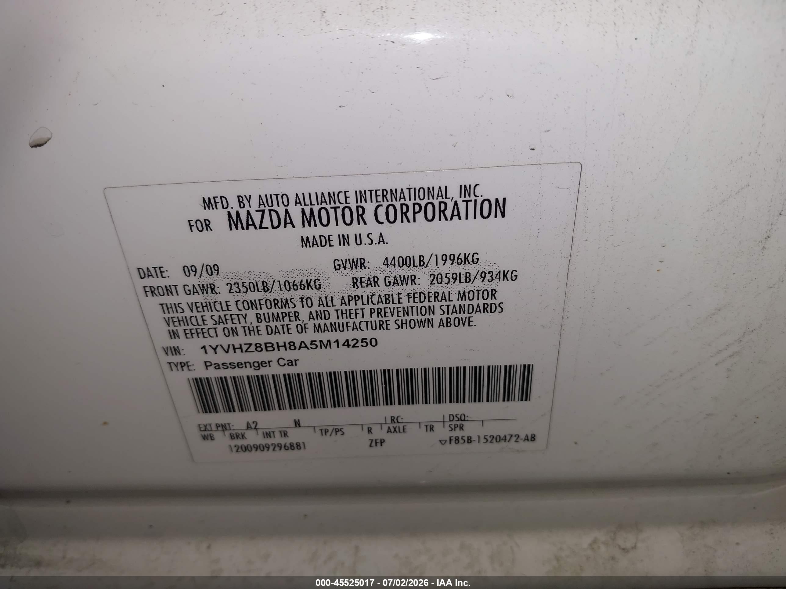 2010 Mazda Mazda6 I Sport White vin: 1YVHZ8BH8A5M14250