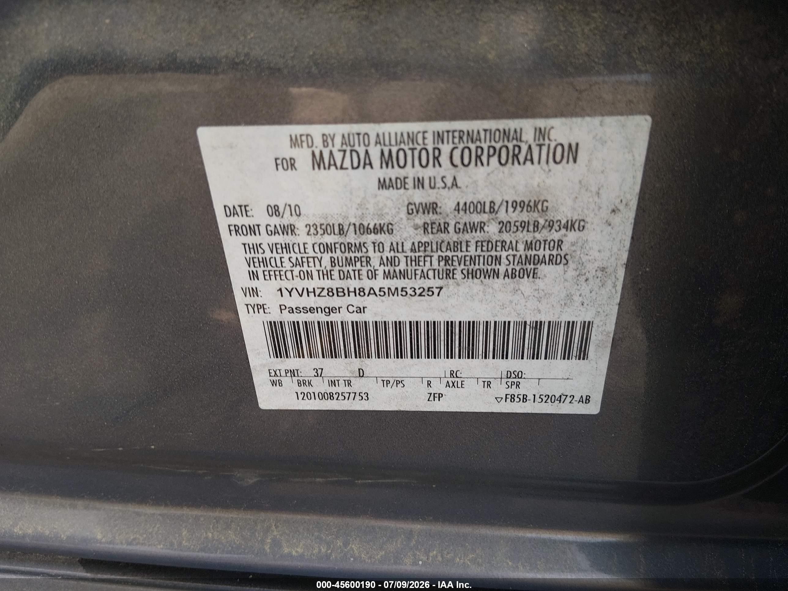 2010 Mazda Mazda6 I Sport Gray vin: 1YVHZ8BH8A5M53257
