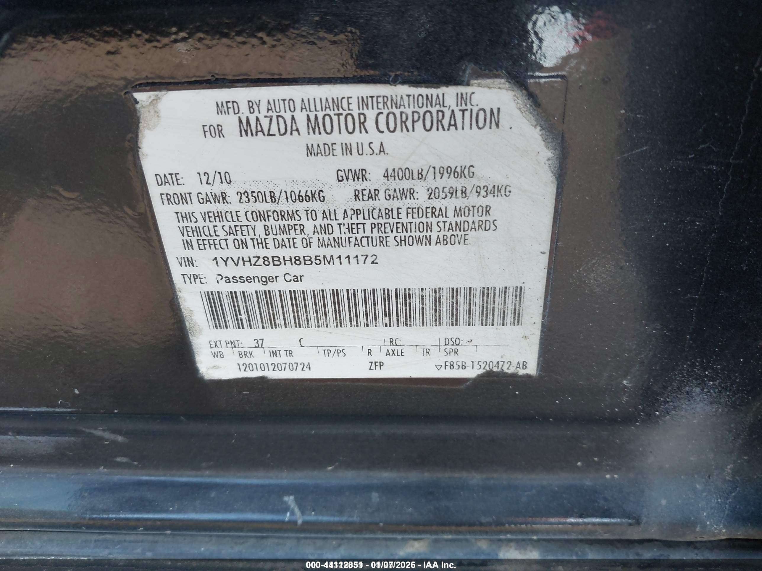 2011 Mazda Mazda6 I Sport Черный vin: 1YVHZ8BH8B5M11172