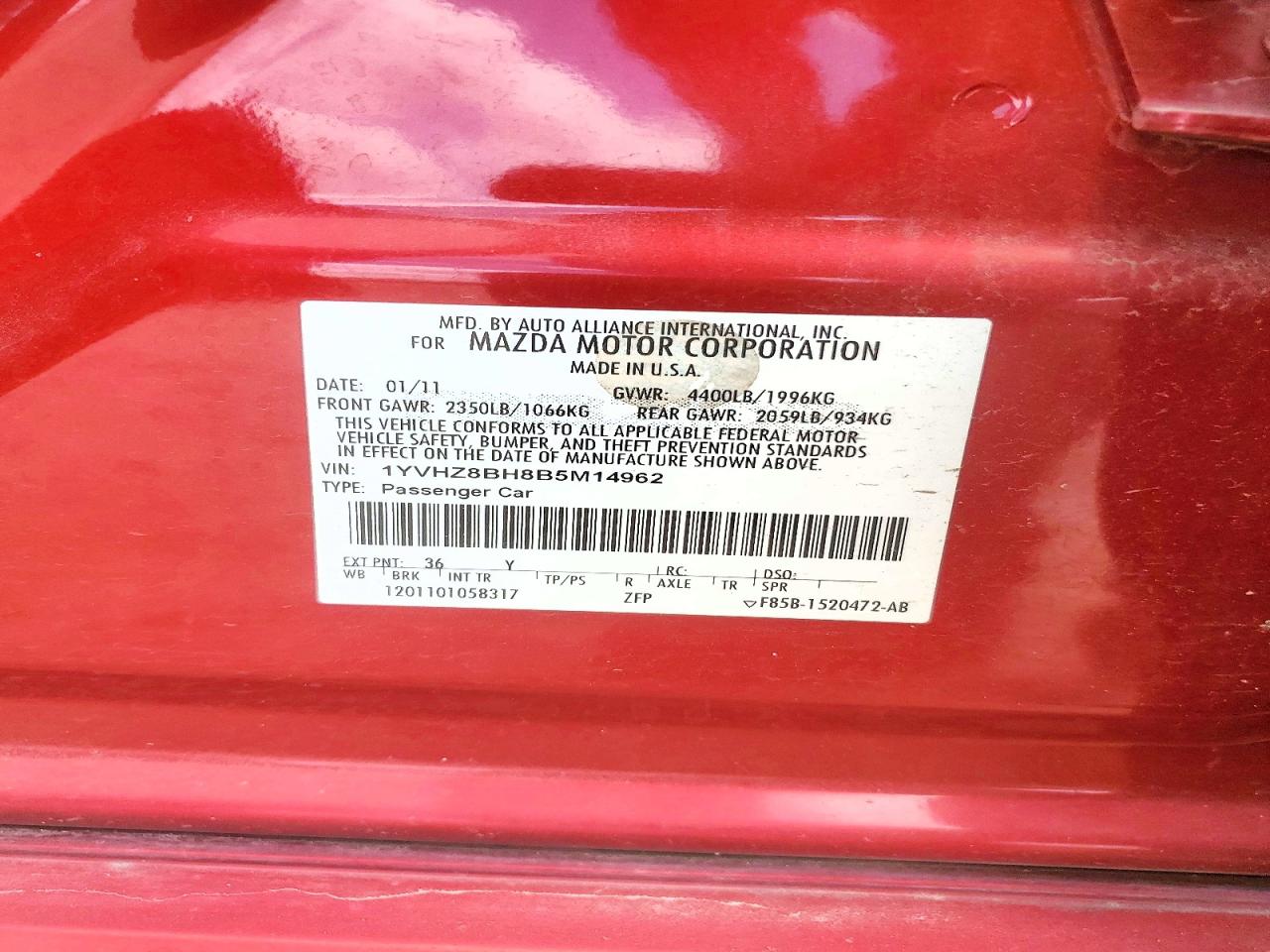 2011 Mazda 6 I Red vin: 1YVHZ8BH8B5M14962