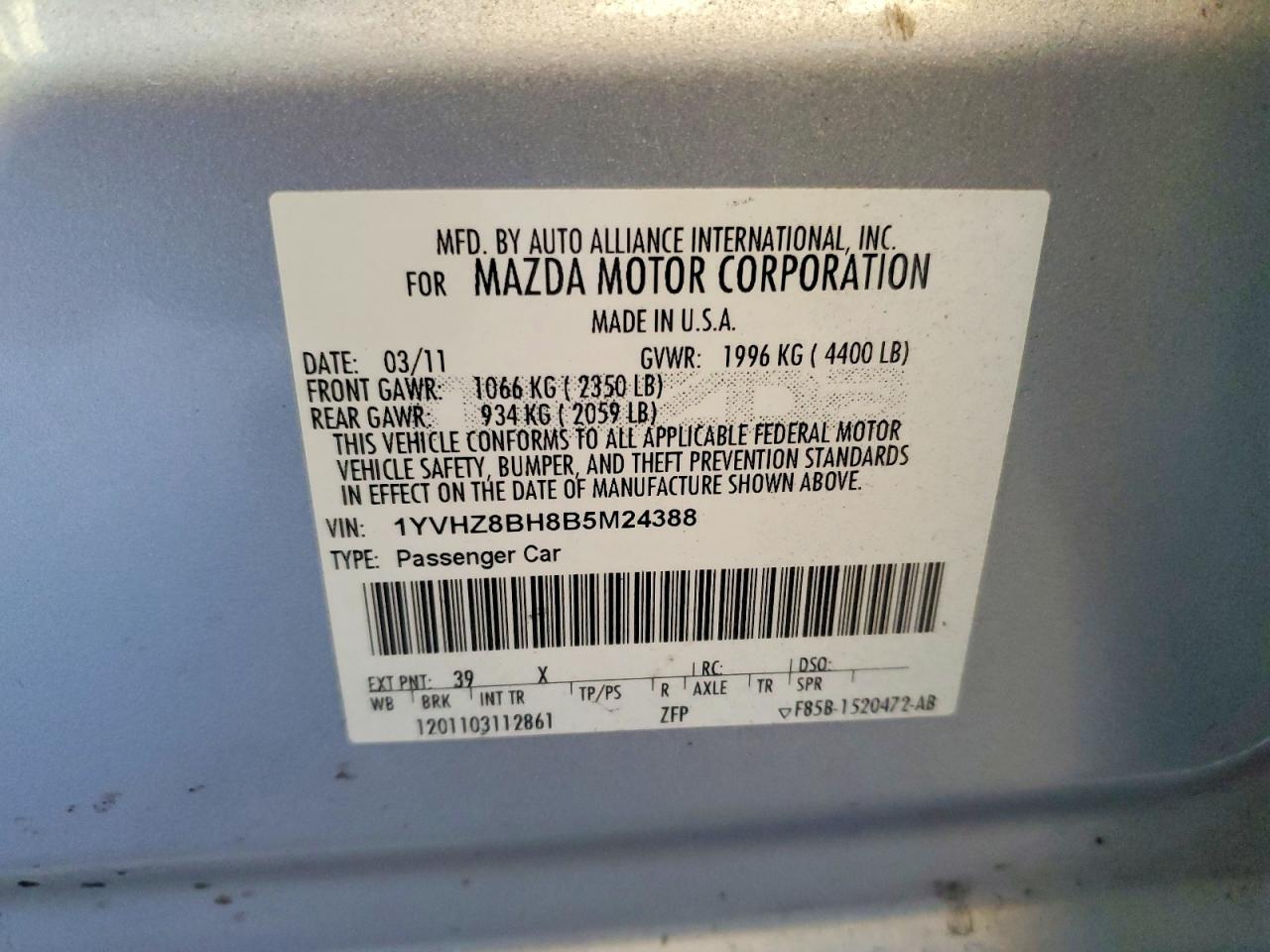 2011 Mazda 6 I Silver vin: 1YVHZ8BH8B5M24388