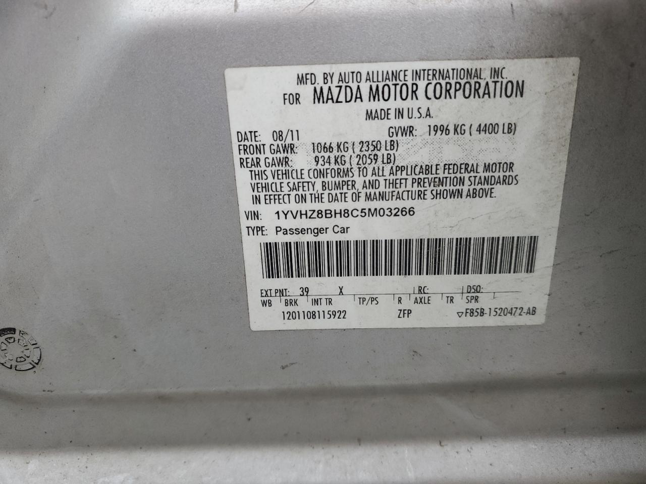 2012 Mazda 6 I Silver vin: 1YVHZ8BH8C5M03266