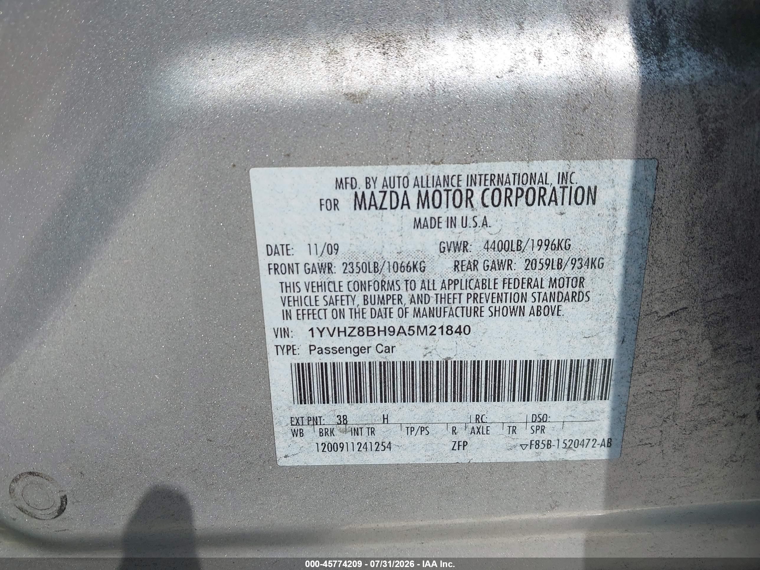 2010 Mazda Mazda6 I Sport Silver vin: 1YVHZ8BH9A5M21840