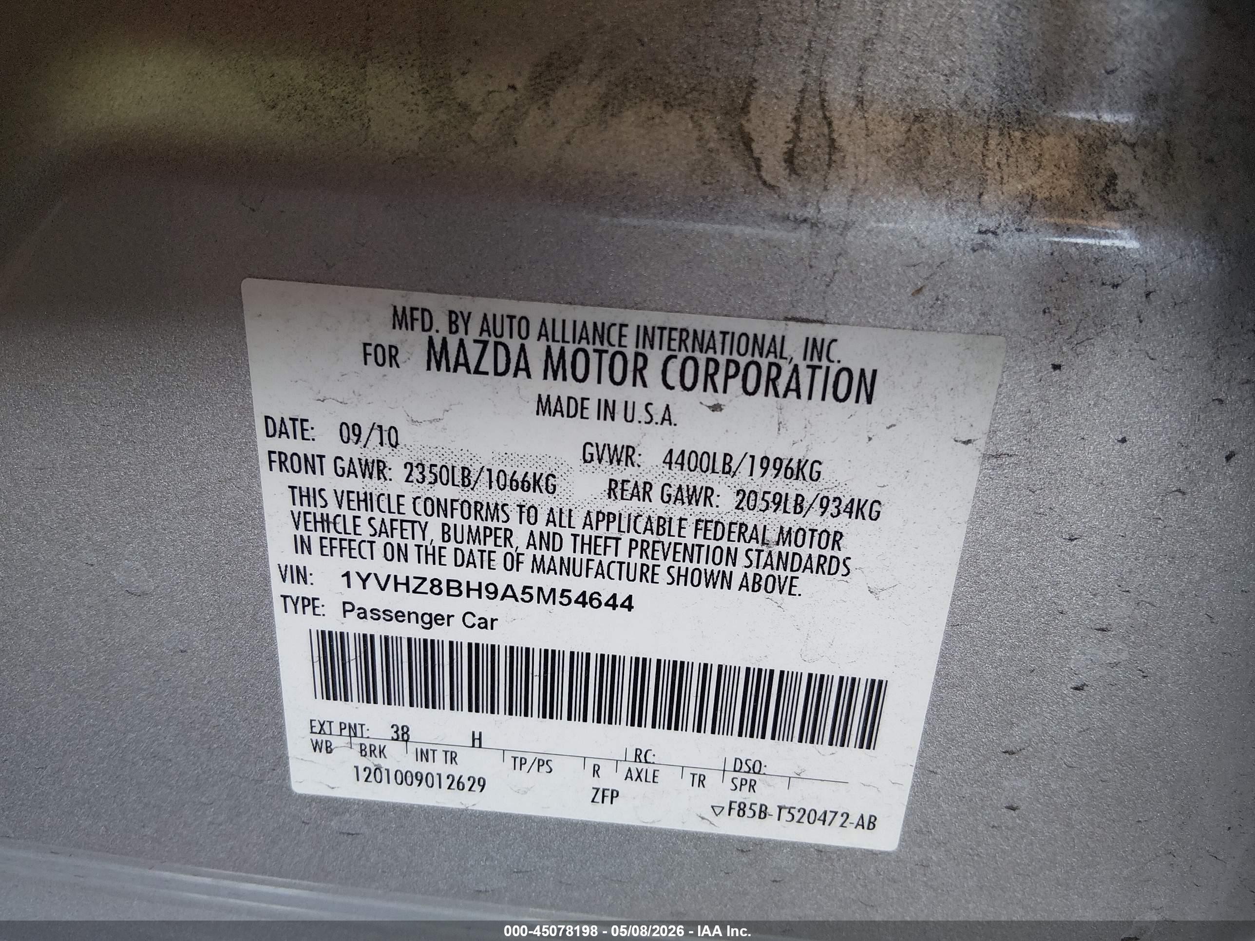 2010 Mazda Mazda6   Silver vin: 1YVHZ8BH9A5M54644