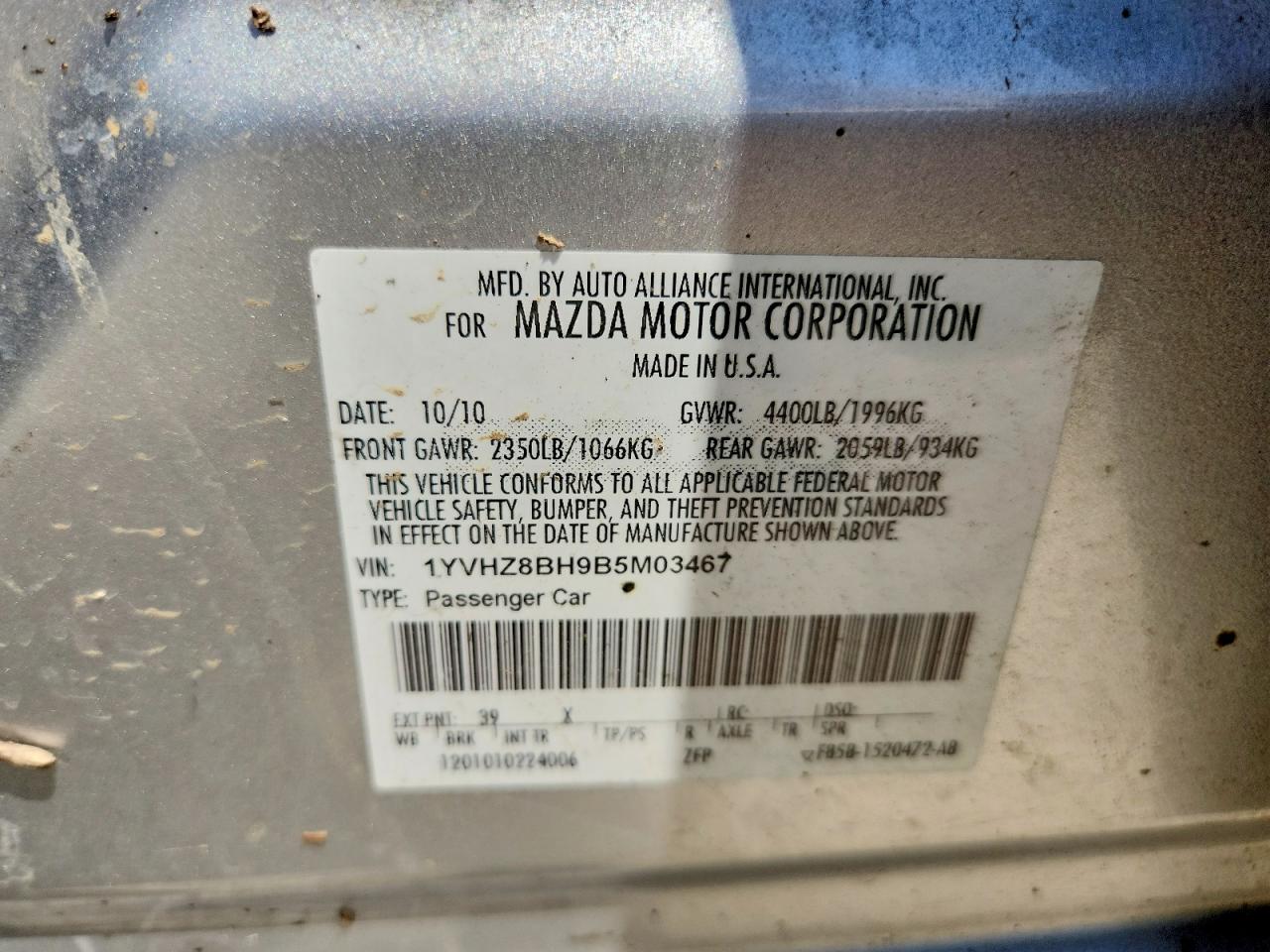 2011 Mazda 6 I Silver vin: 1YVHZ8BH9B5M03467