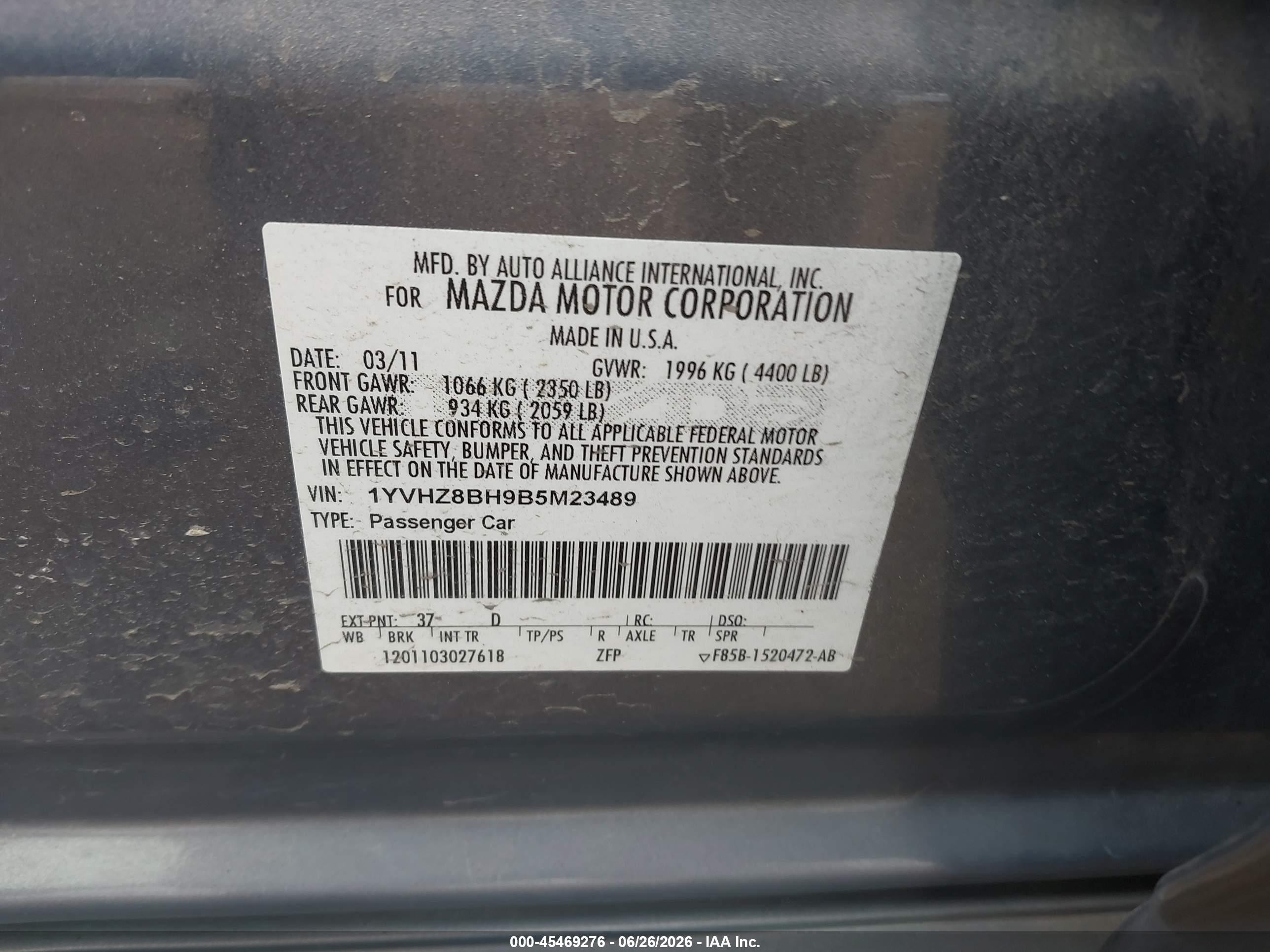 2011 Mazda Mazda6 I Sport Серый vin: 1YVHZ8BH9B5M23489