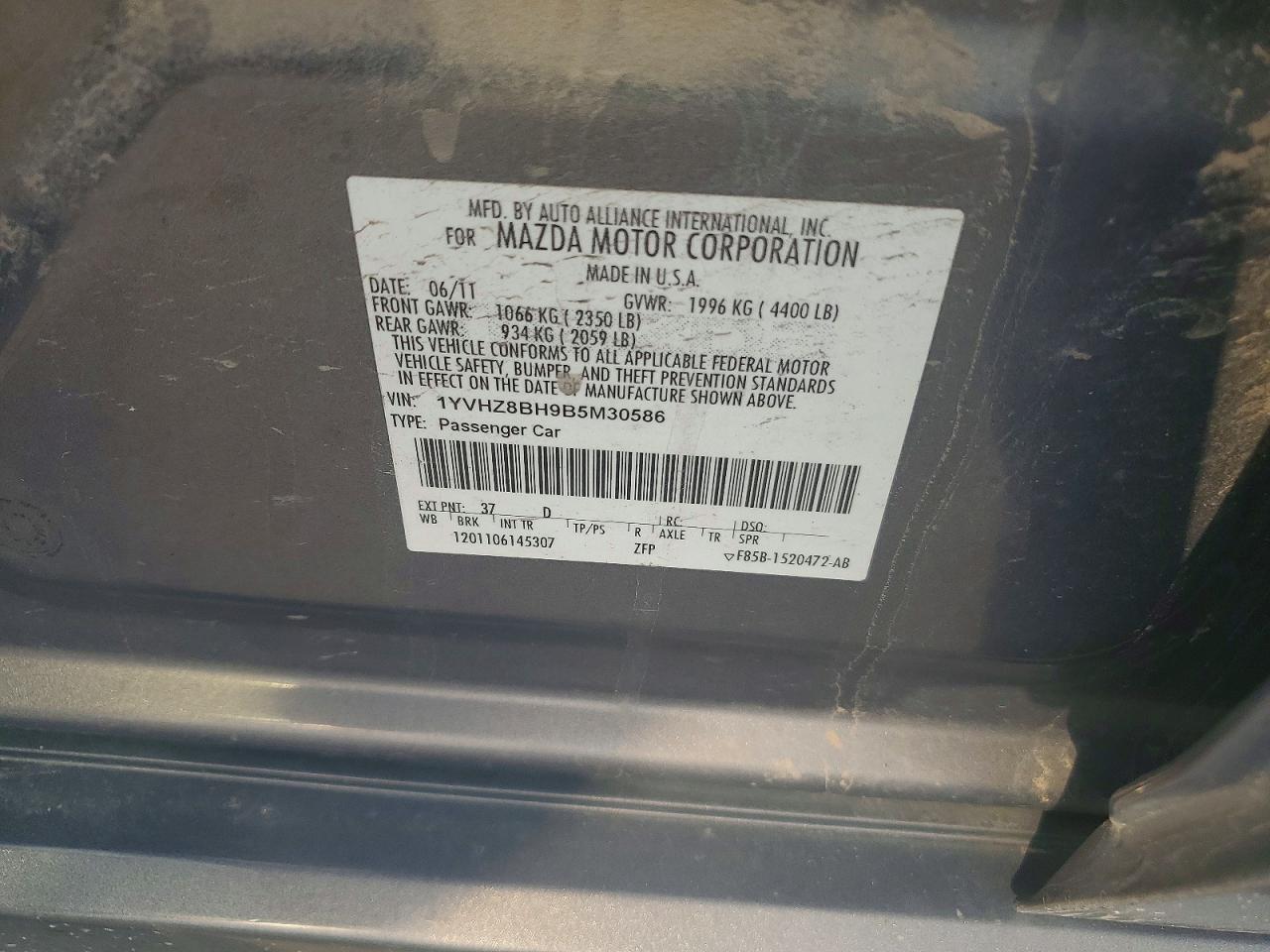 2011 Mazda 6 Gray vin: 1YVHZ8BH9B5M30586