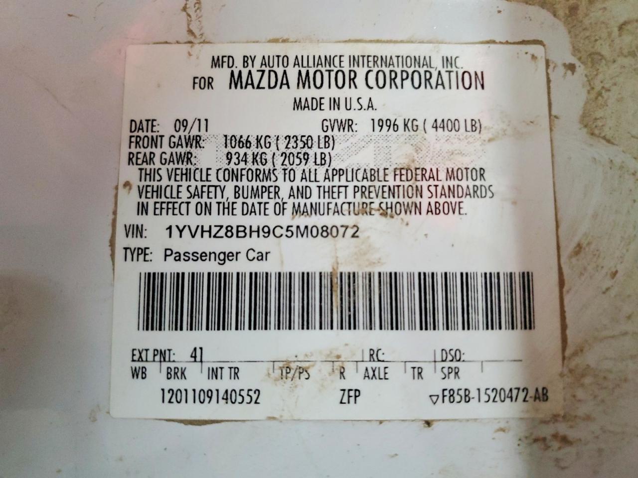 2012 Mazda 6 I White vin: 1YVHZ8BH9C5M08072