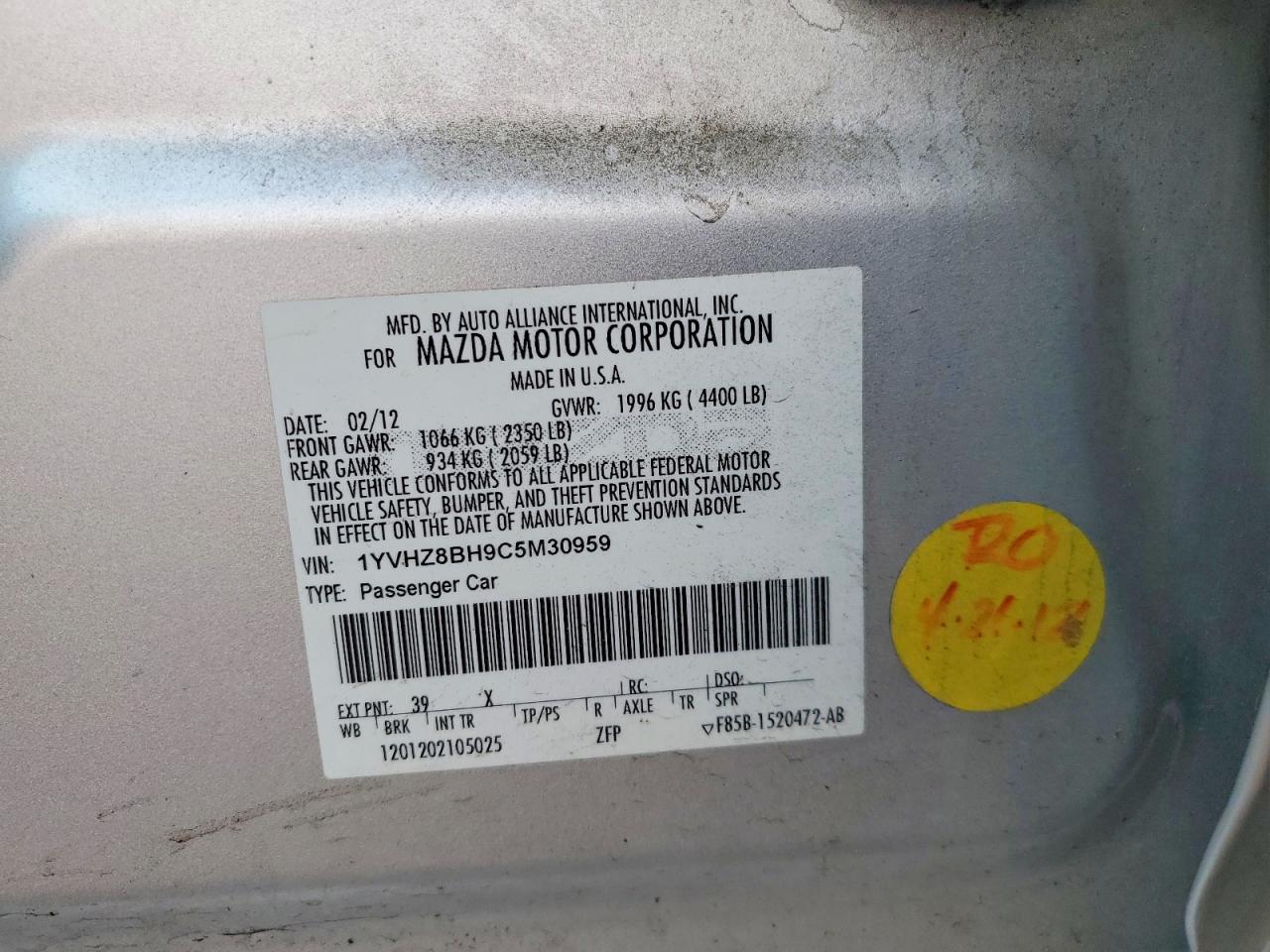 2012 Mazda 6 I Silver vin: 1YVHZ8BH9C5M30959