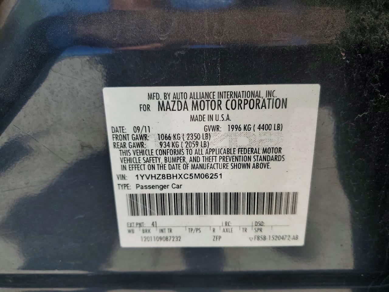 2012 Mazda 6 I Charcoal vin: 1YVHZ8BHXC5M06251