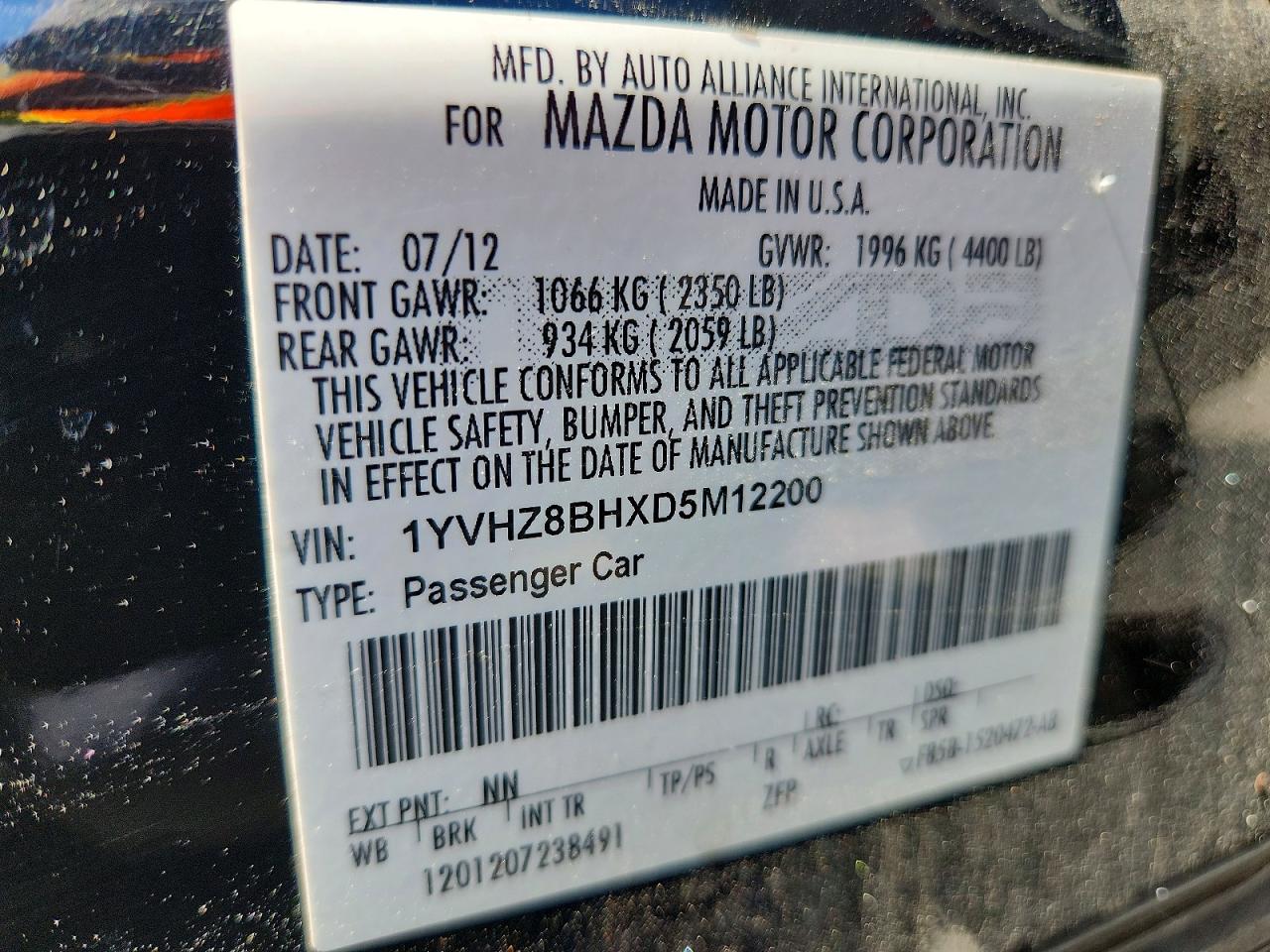 2013 Mazda 6 Sport Black vin: 1YVHZ8BHXD5M12200