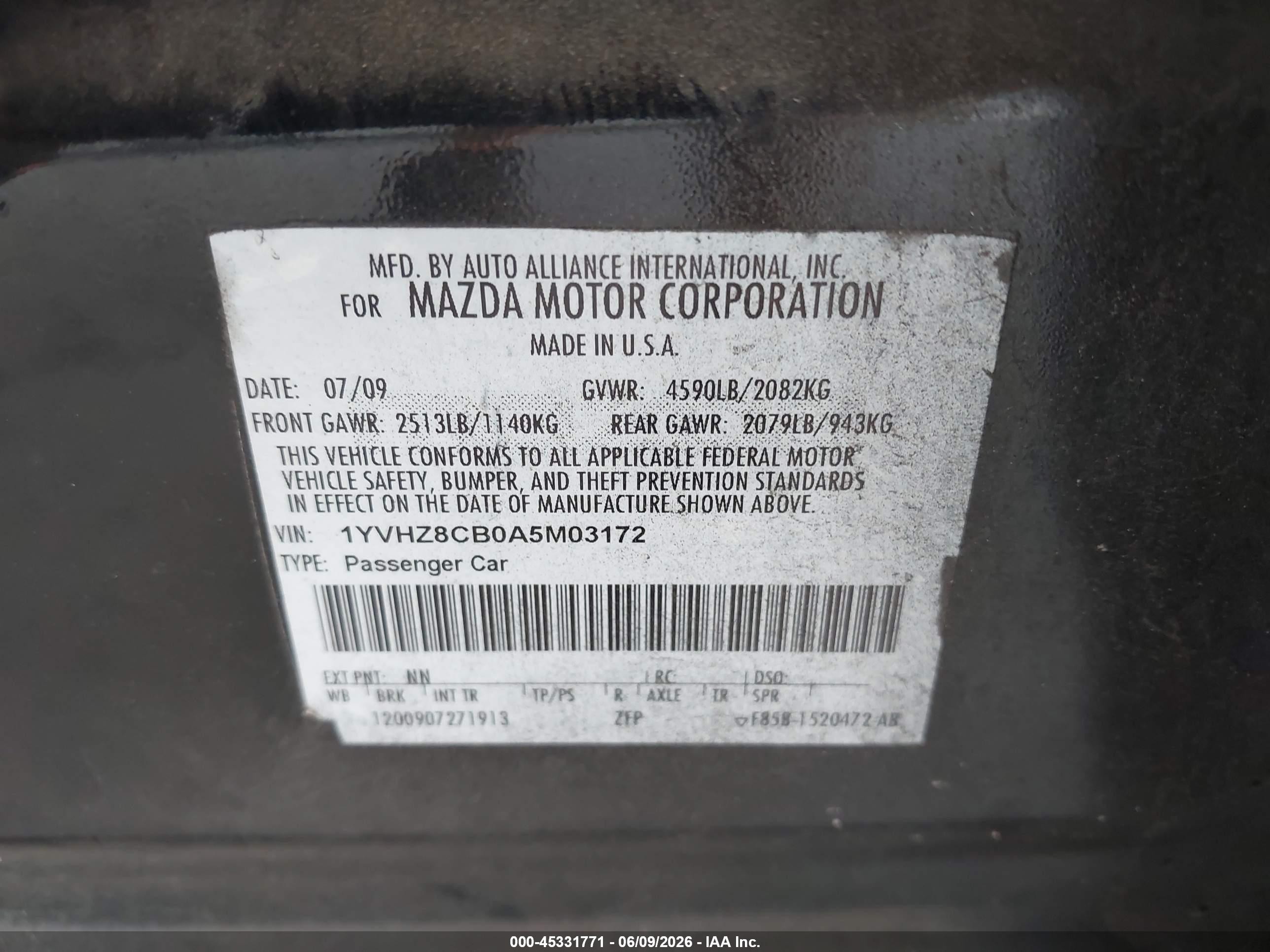 2010 Mazda Mazda6 S Touring Plus Black vin: 1YVHZ8CB0A5M03172