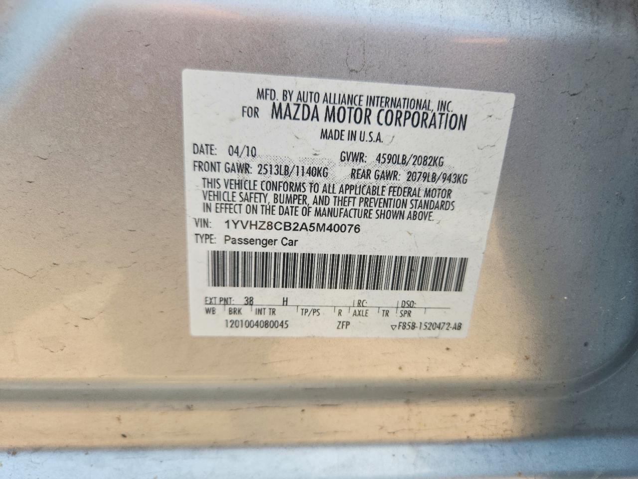 2010 Mazda 6 S Silver vin: 1YVHZ8CB2A5M40076
