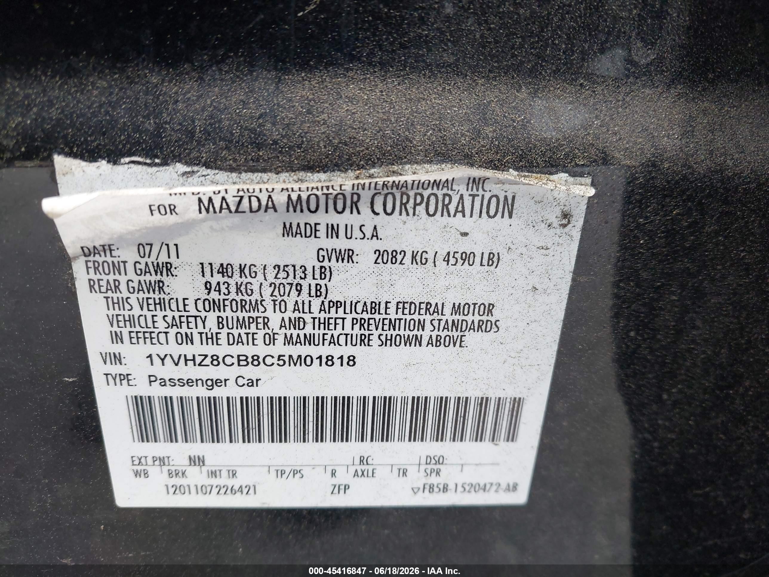 2012 Mazda Mazda6 S Grand Touring Black vin: 1YVHZ8CB8C5M01818
