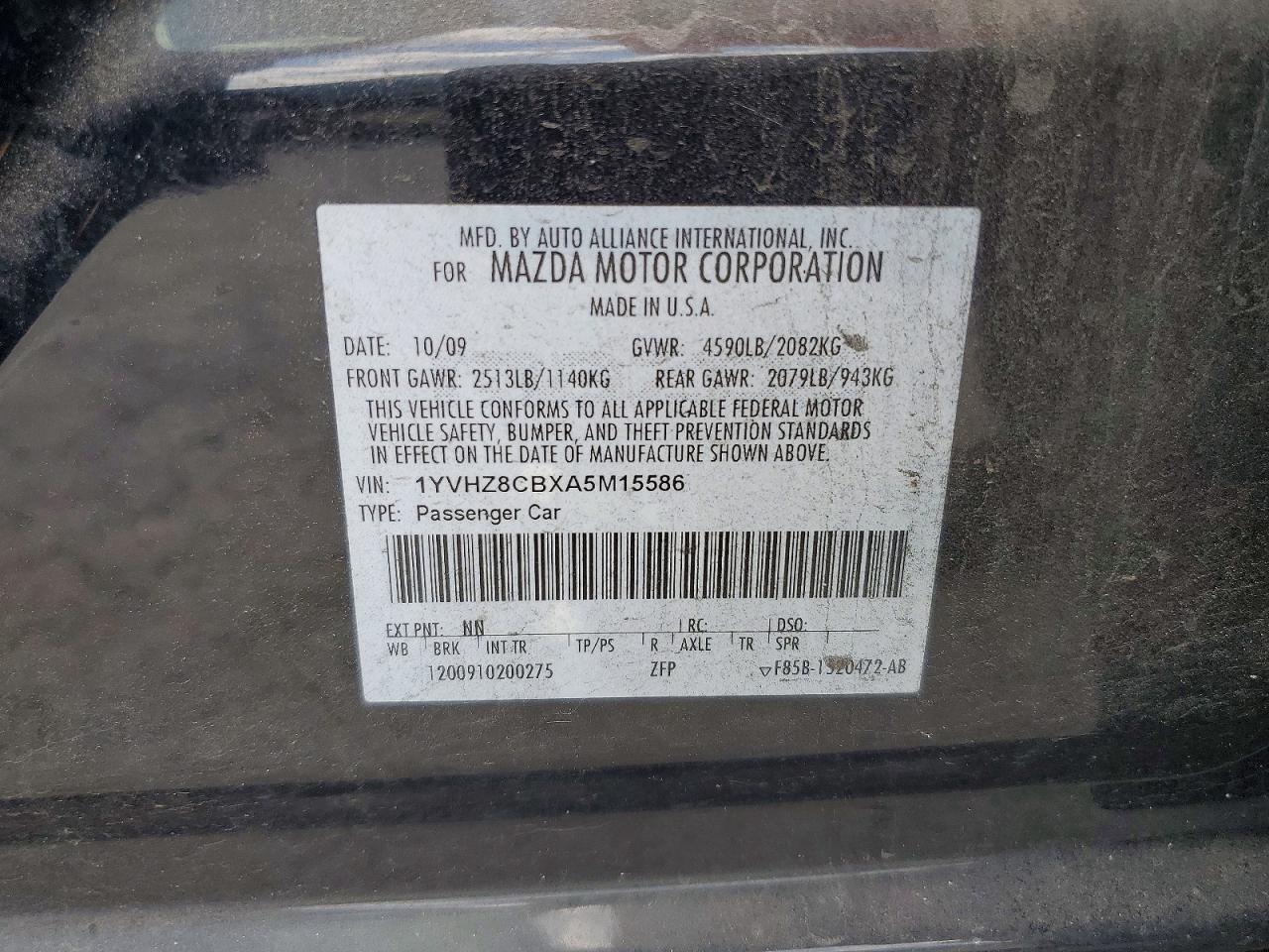 2010 Mazda 6 S Black vin: 1YVHZ8CBXA5M15586