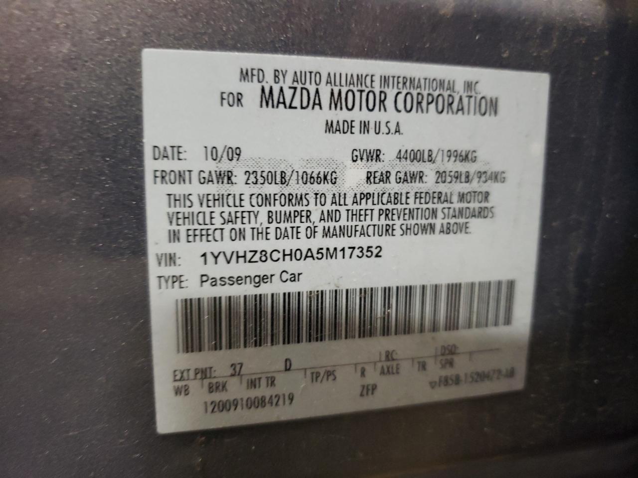2010 Mazda 6 I Серый vin: 1YVHZ8CH0A5M17352