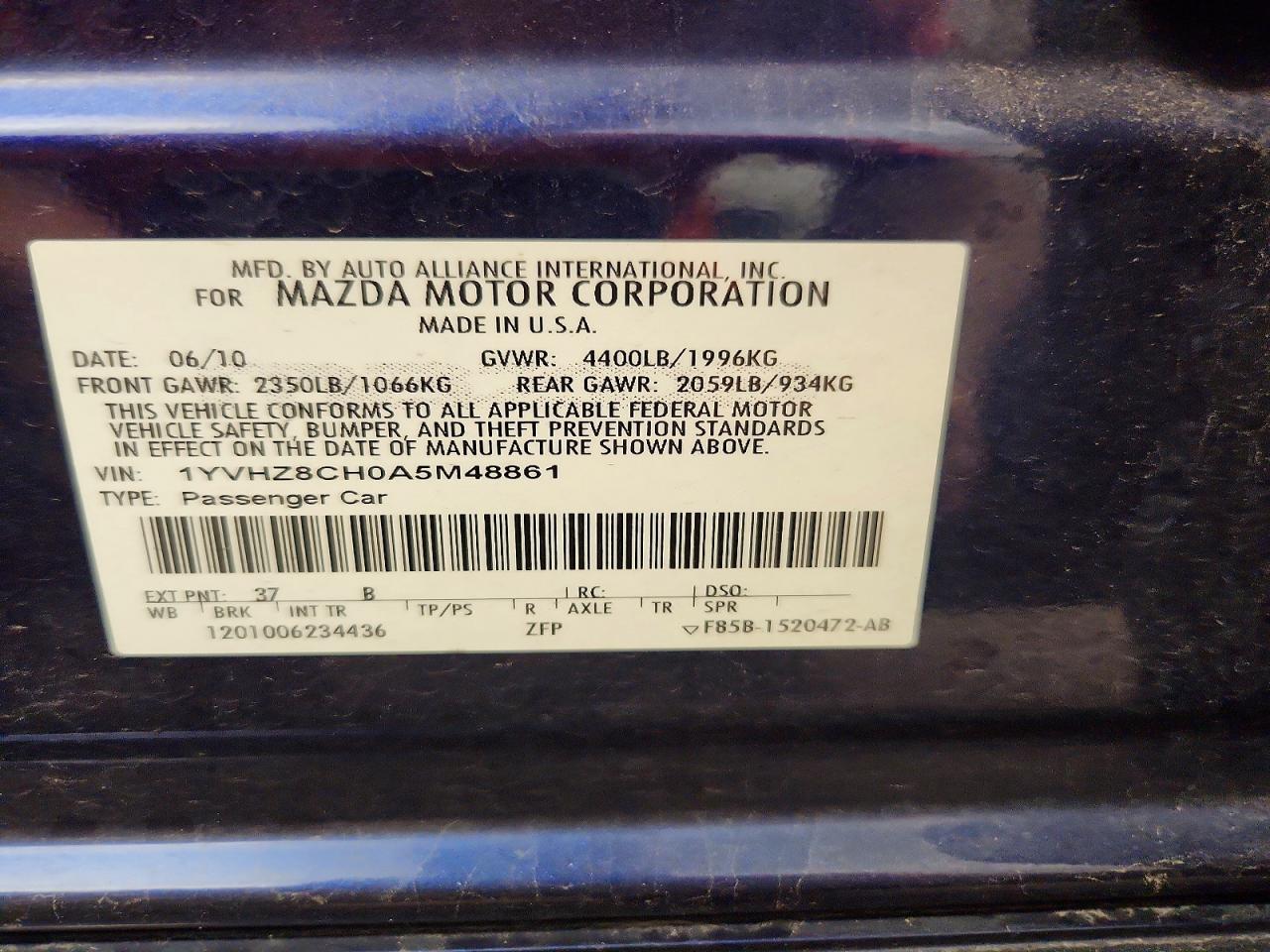 2010 Mazda 6 I Синий vin: 1YVHZ8CH0A5M48861