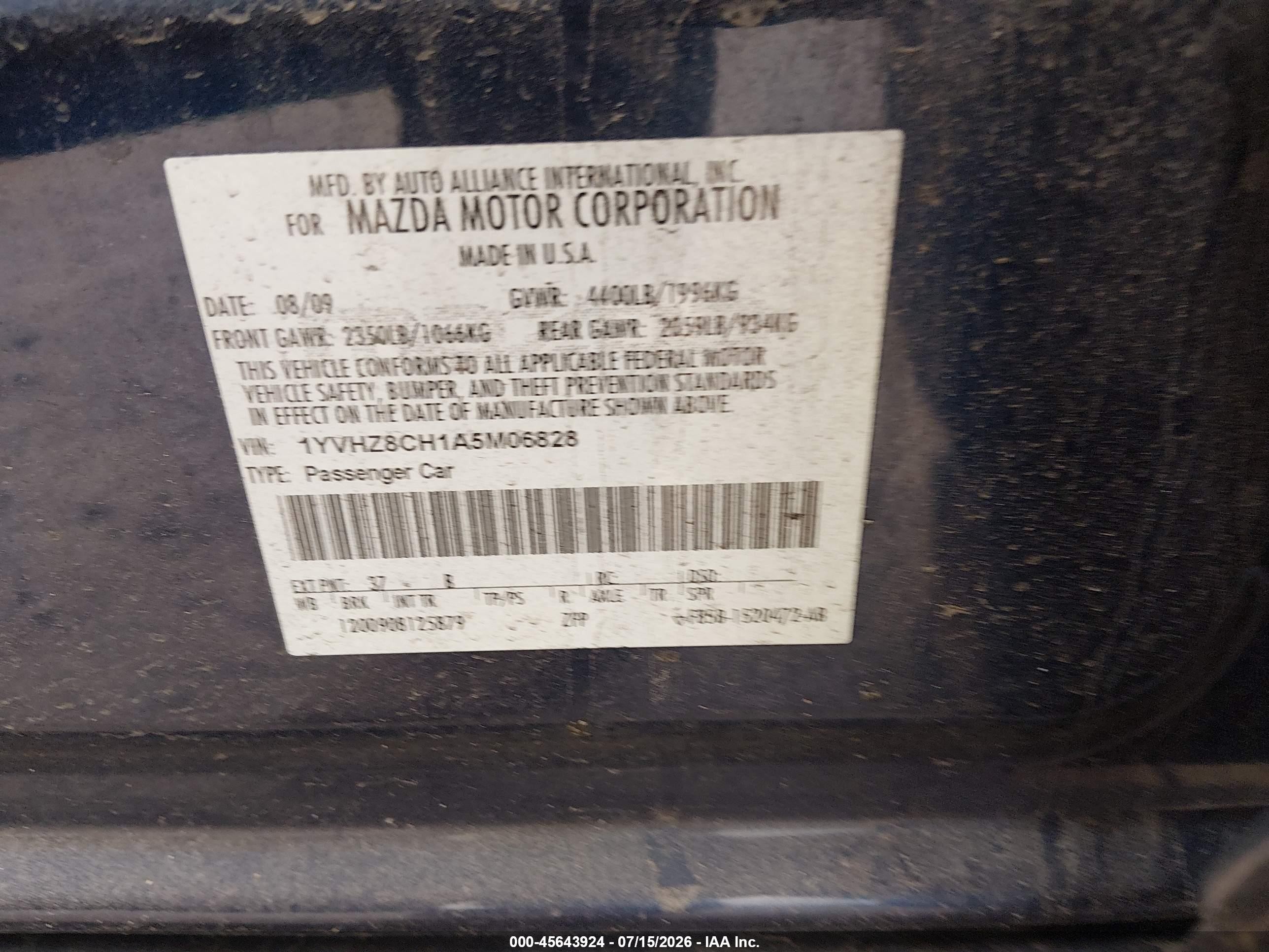 2010 Mazda Mazda6 I Touring Plus Blue vin: 1YVHZ8CH1A5M06828