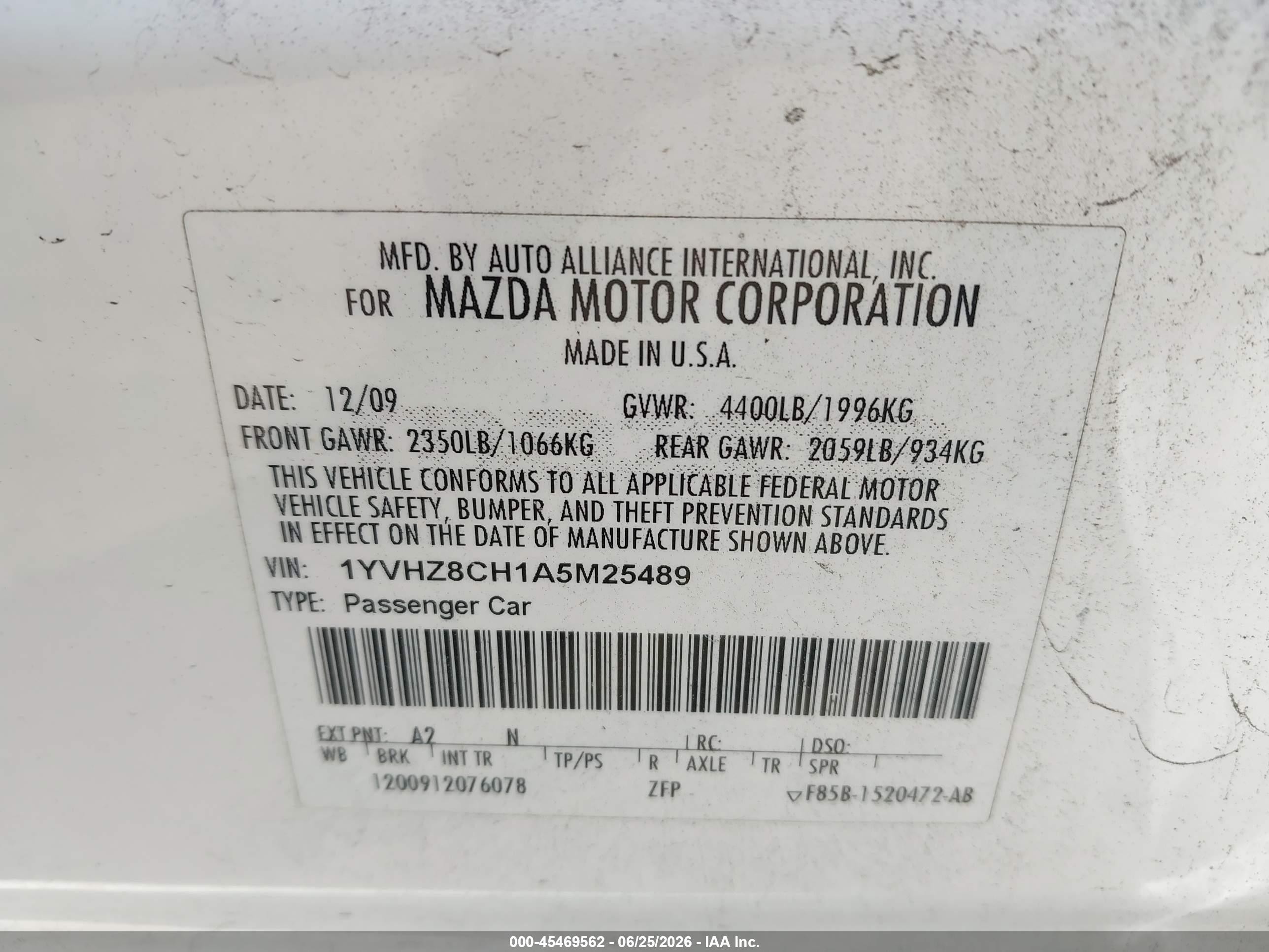2010 Mazda Mazda6 I Grand Touring White vin: 1YVHZ8CH1A5M25489