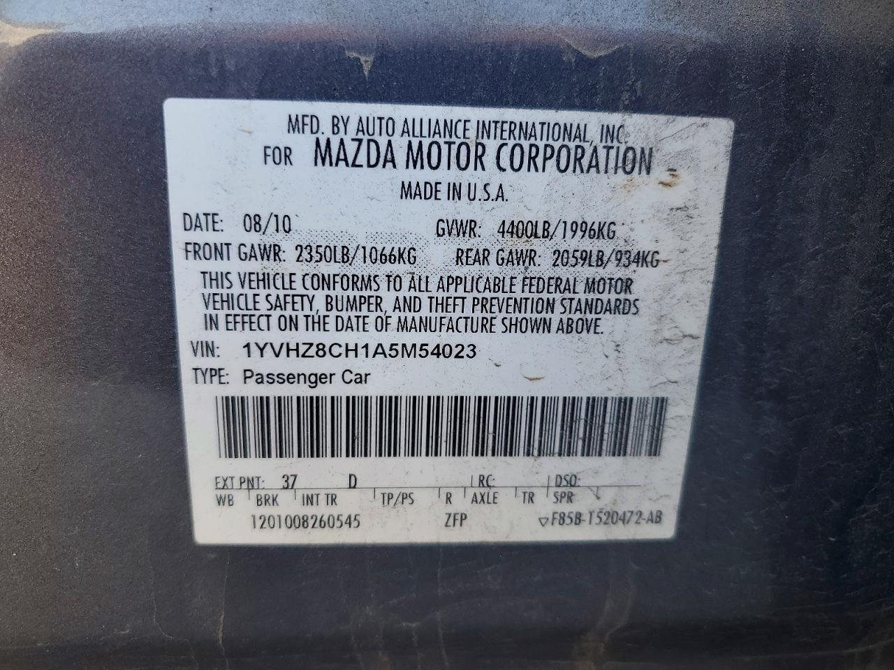 2010 Mazda 6 I Gray vin: 1YVHZ8CH1A5M54023