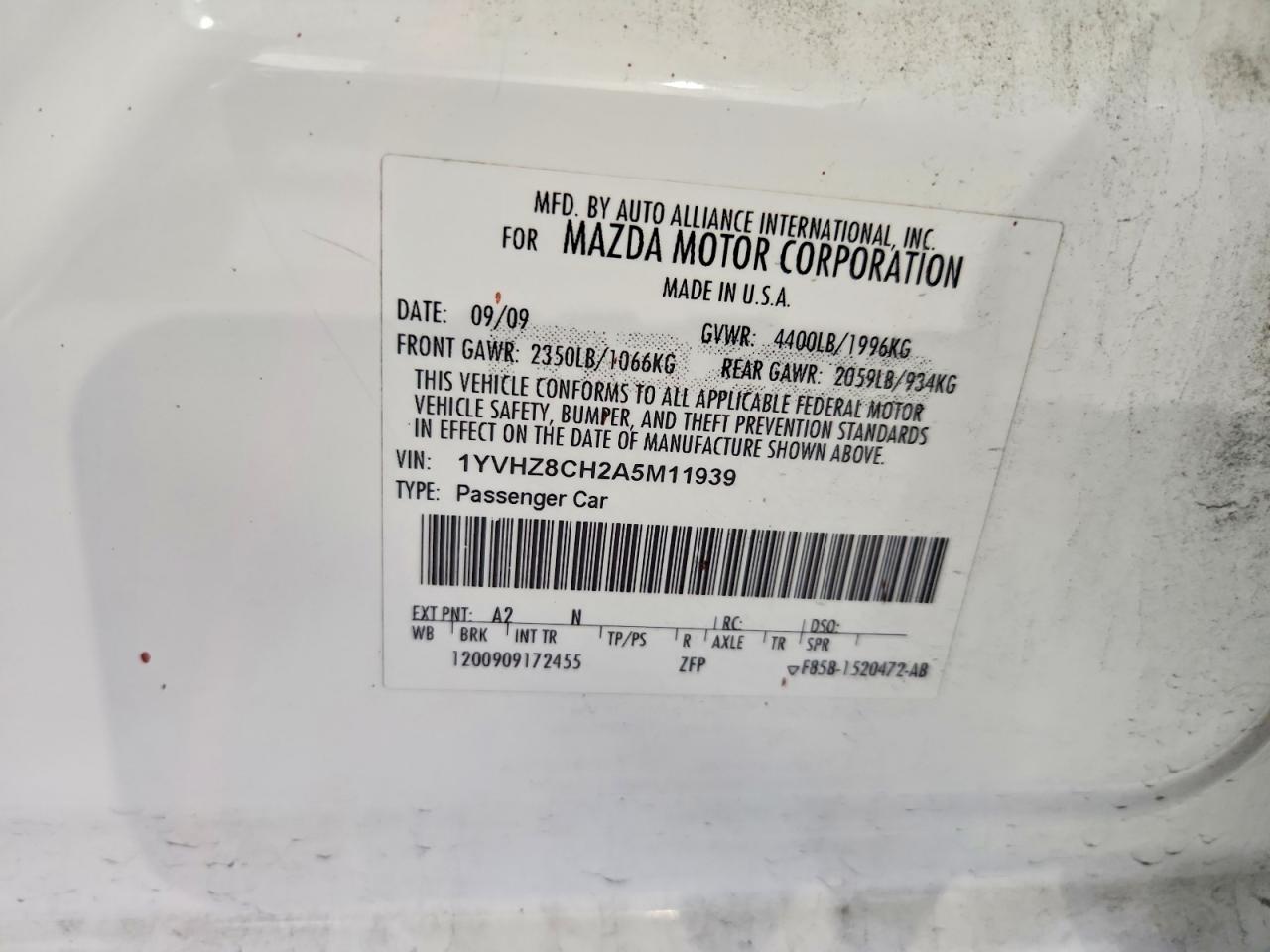 2010 Mazda 6 I White vin: 1YVHZ8CH2A5M11939
