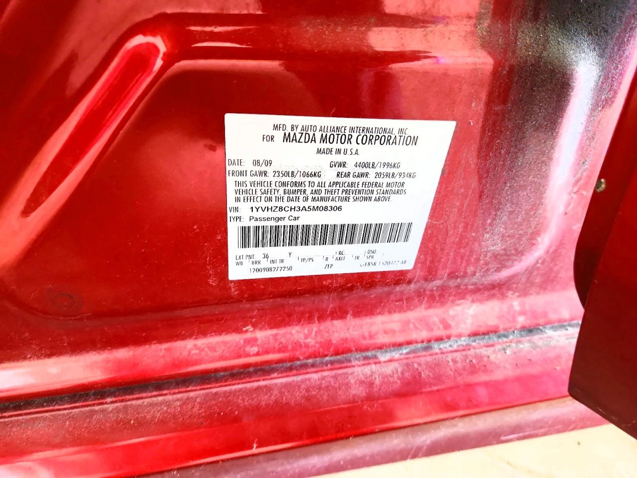 2010 Mazda 6 I Красный vin: 1YVHZ8CH3A5M08306