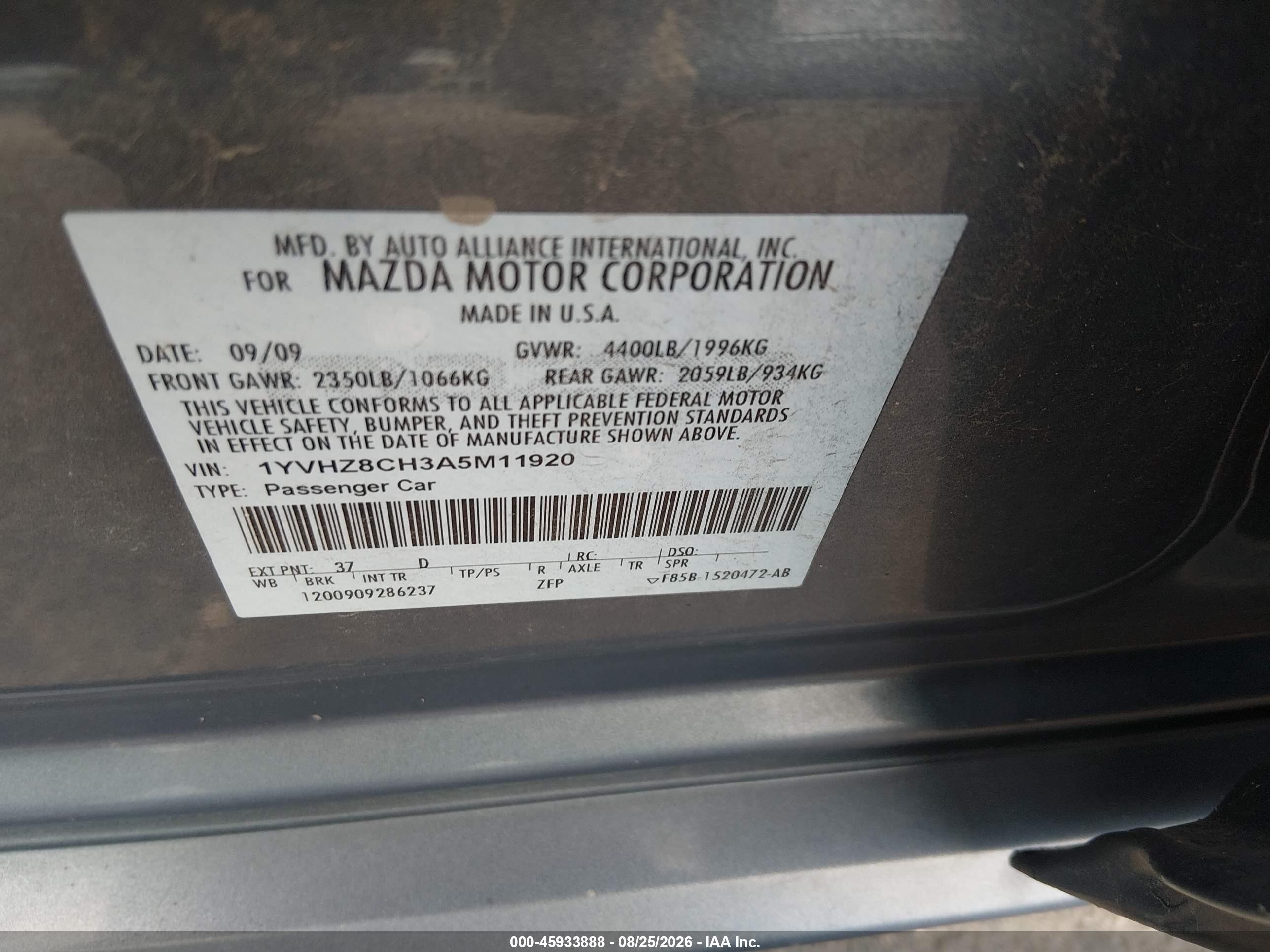 2010 Mazda Mazda6 I Grand Touring Серый vin: 1YVHZ8CH3A5M11920