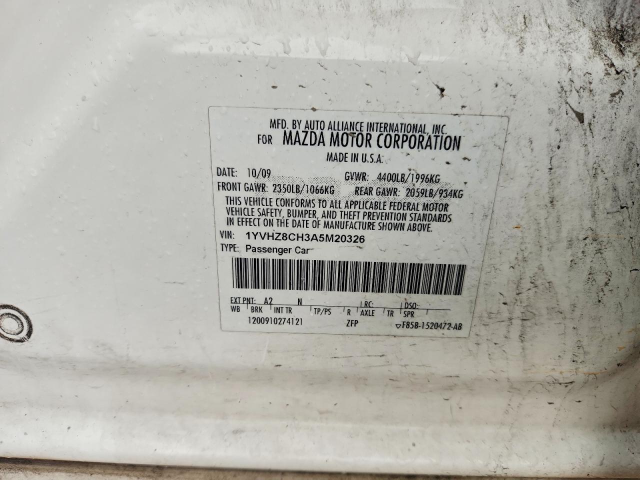 2010 Mazda 6 I White vin: 1YVHZ8CH3A5M20326
