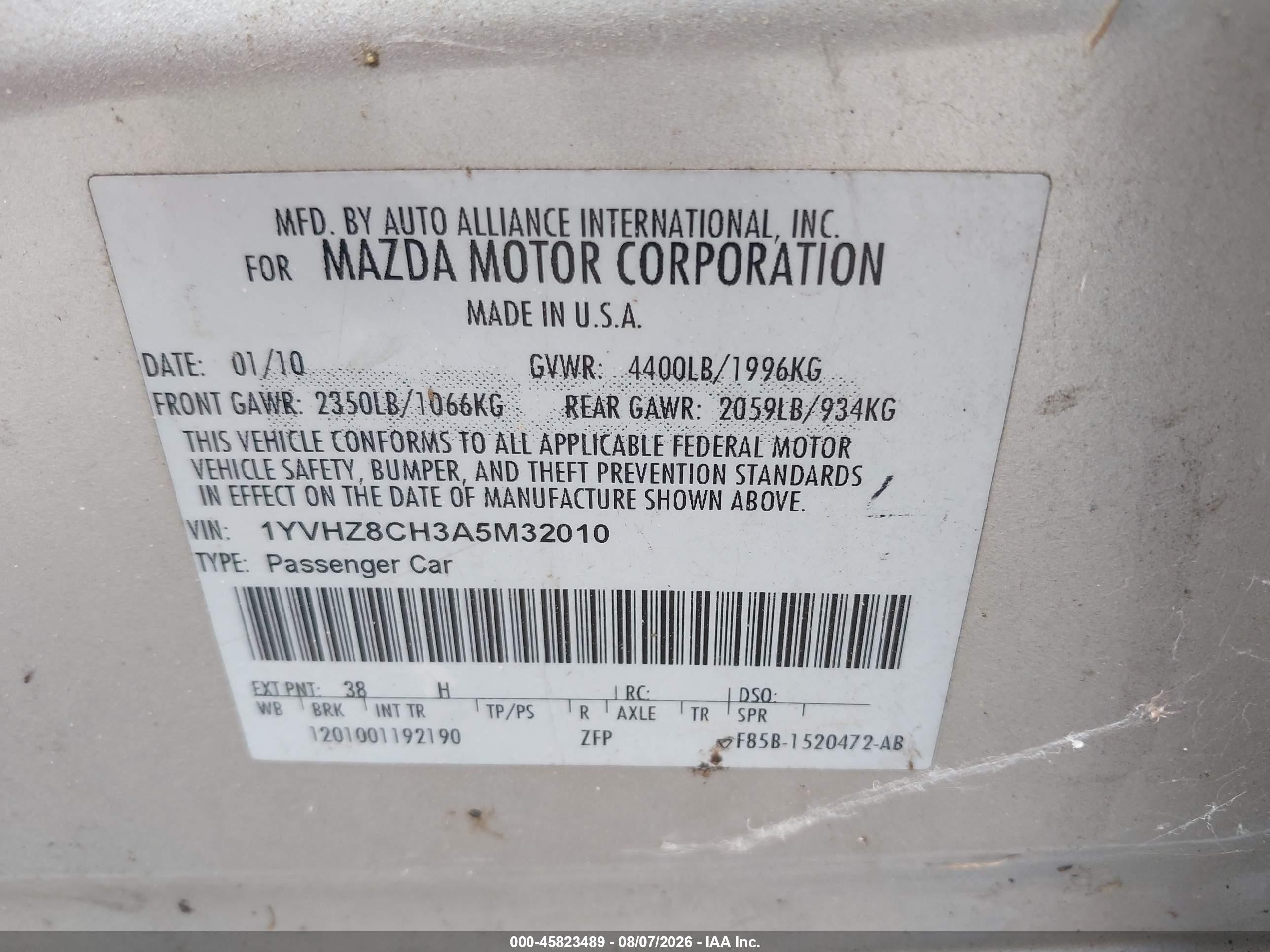 2010 Mazda Mazda6 I Touring Silver vin: 1YVHZ8CH3A5M32010