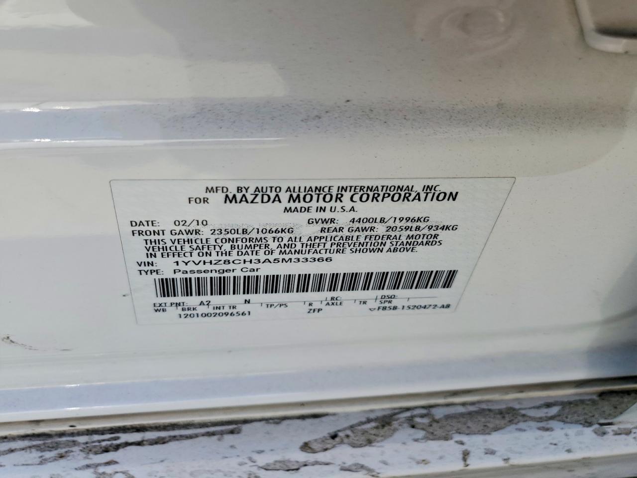 2010 Mazda 6 I White vin: 1YVHZ8CH3A5M33366