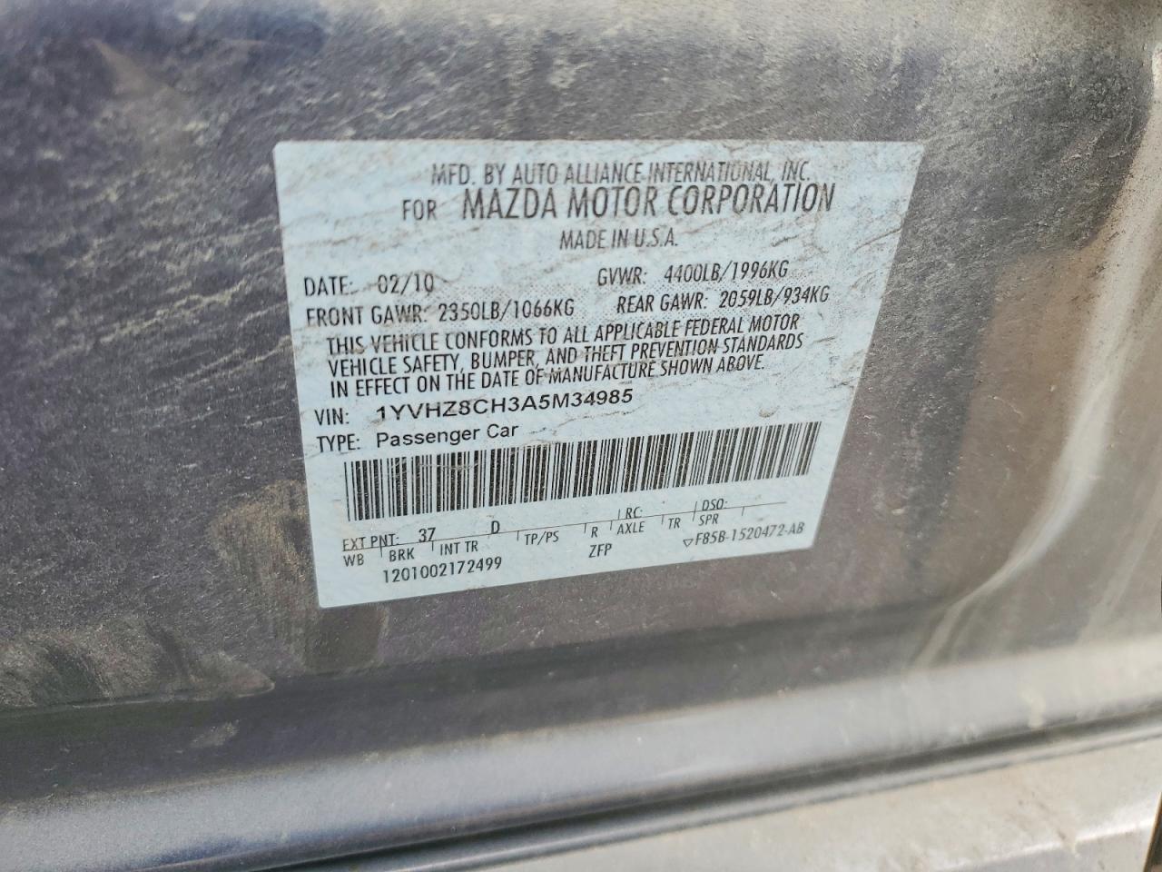 2010 Mazda 6 Grand Touring Gray vin: 1YVHZ8CH3A5M34985