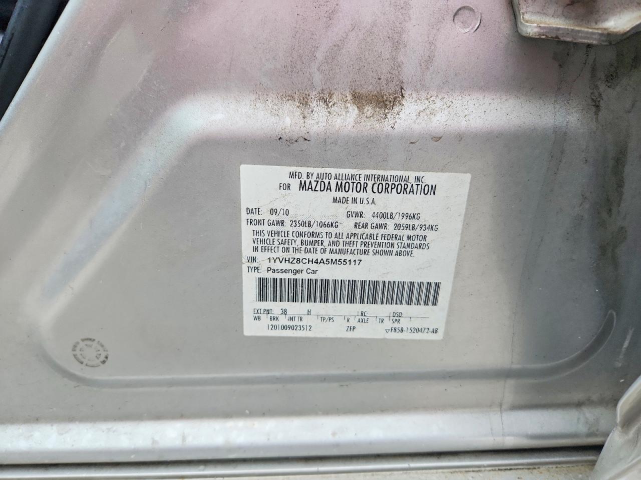 2010 Mazda 6 I Серебряный vin: 1YVHZ8CH4A5M55117