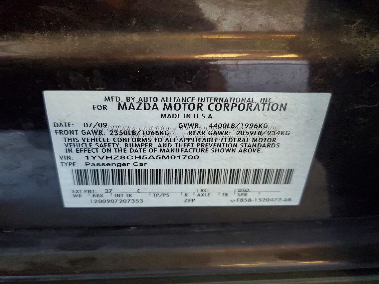 2010 Mazda 6 I Brown vin: 1YVHZ8CH5A5M01700