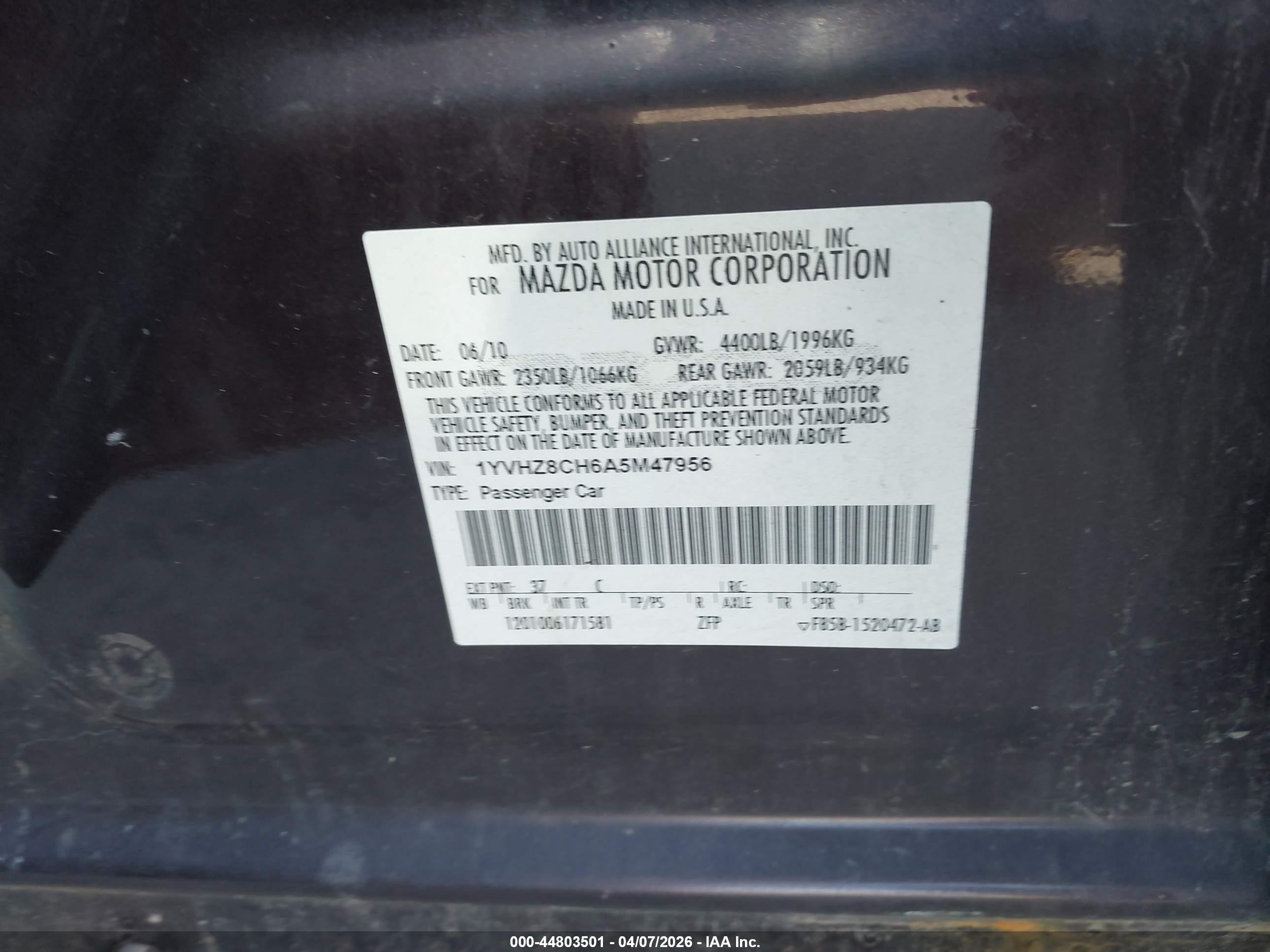 2010 Mazda Mazda6 I Touring Purple vin: 1YVHZ8CH6A5M47956