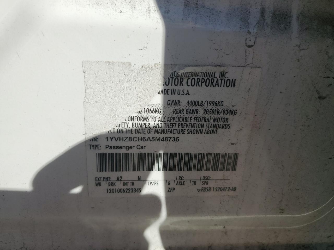 2010 Mazda 6 I White vin: 1YVHZ8CH6A5M48735