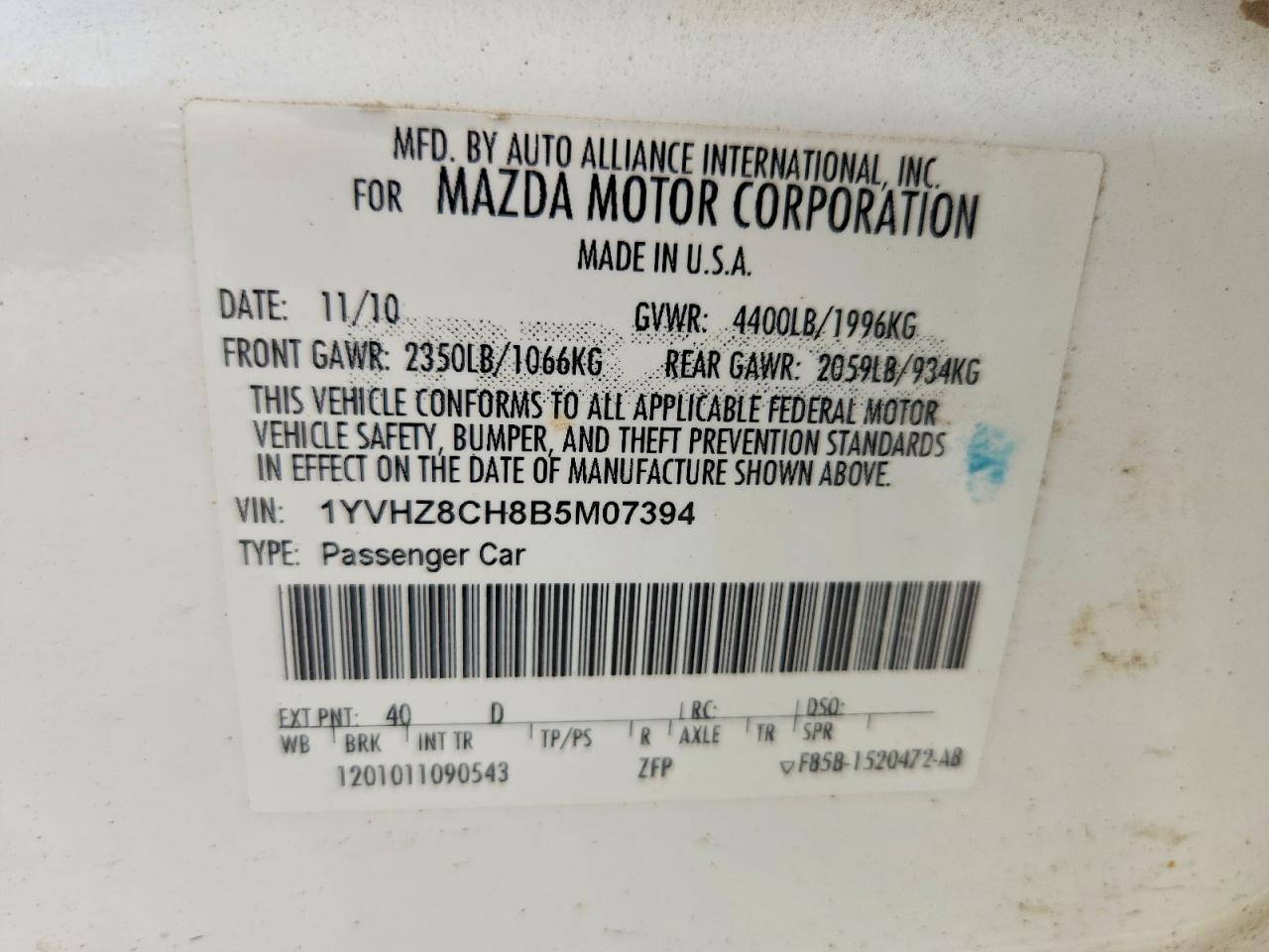 2011 Mazda 6 I White vin: 1YVHZ8CH8B5M07394