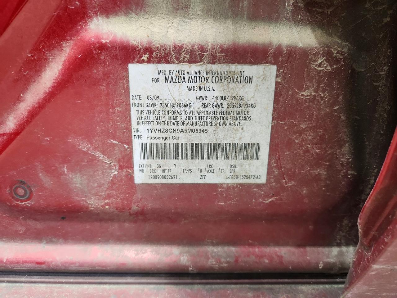 2010 Mazda 6 I Red vin: 1YVHZ8CH9A5M05345