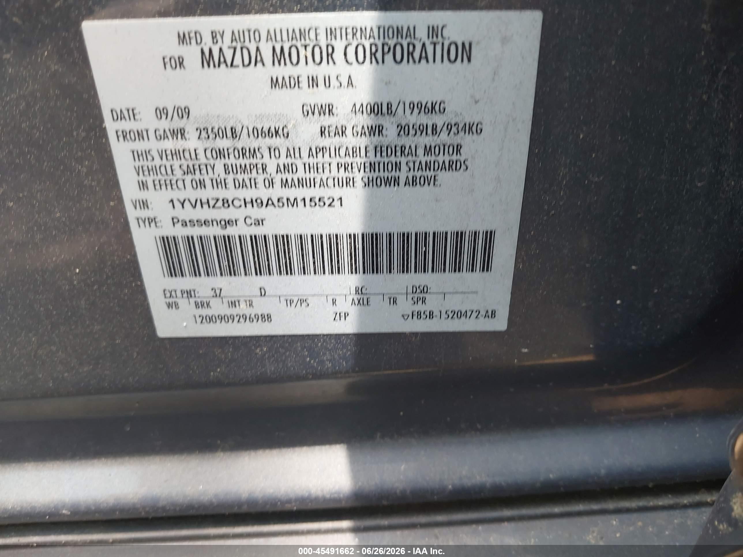 2010 Mazda Mazda6 I Grand Touring Light Blue vin: 1YVHZ8CH9A5M15521