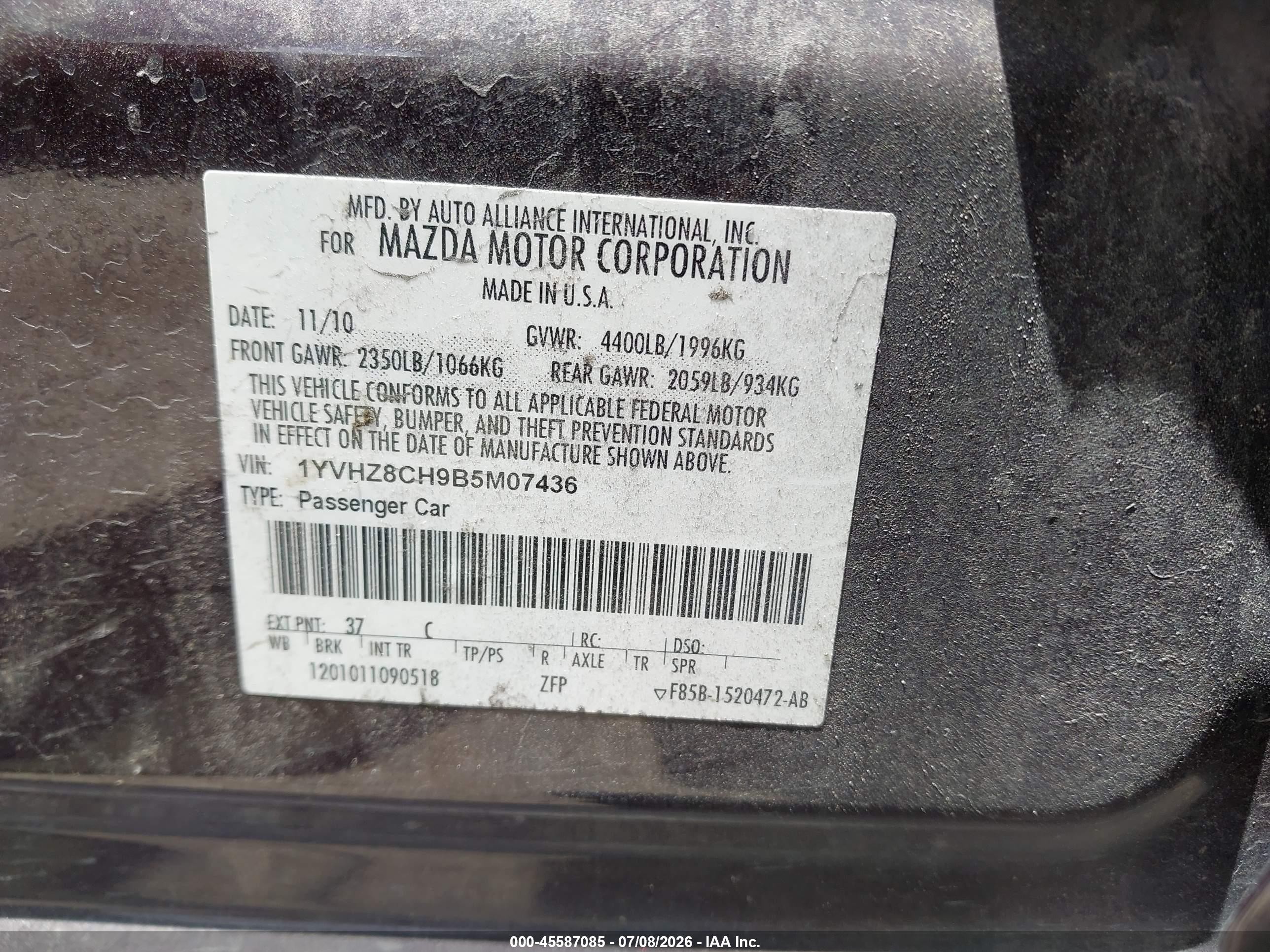 2011 Mazda Mazda6 I Touring Plus Maroon vin: 1YVHZ8CH9B5M07436