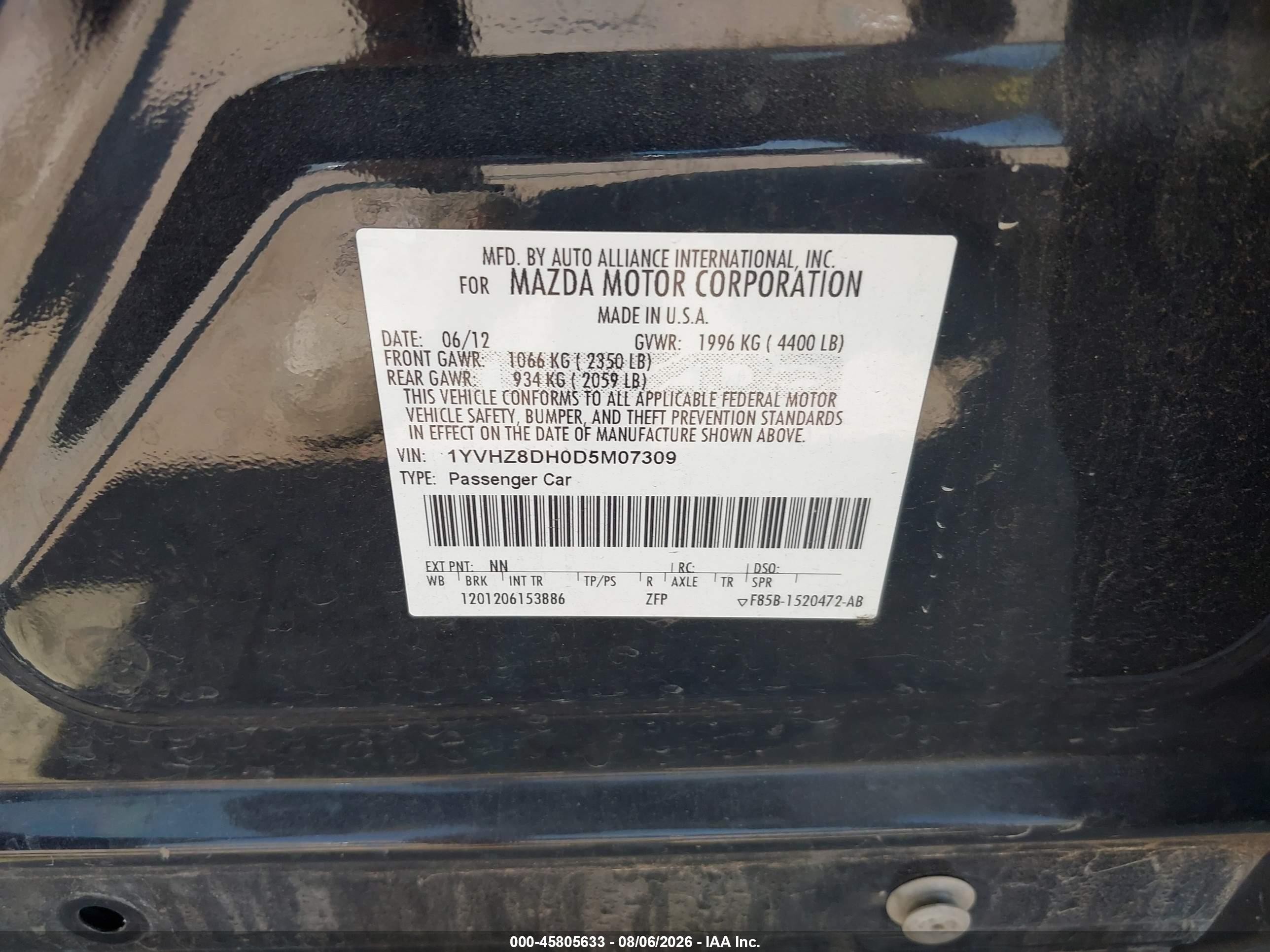 2013 Mazda Mazda6 I Touring Black vin: 1YVHZ8DH0D5M07309