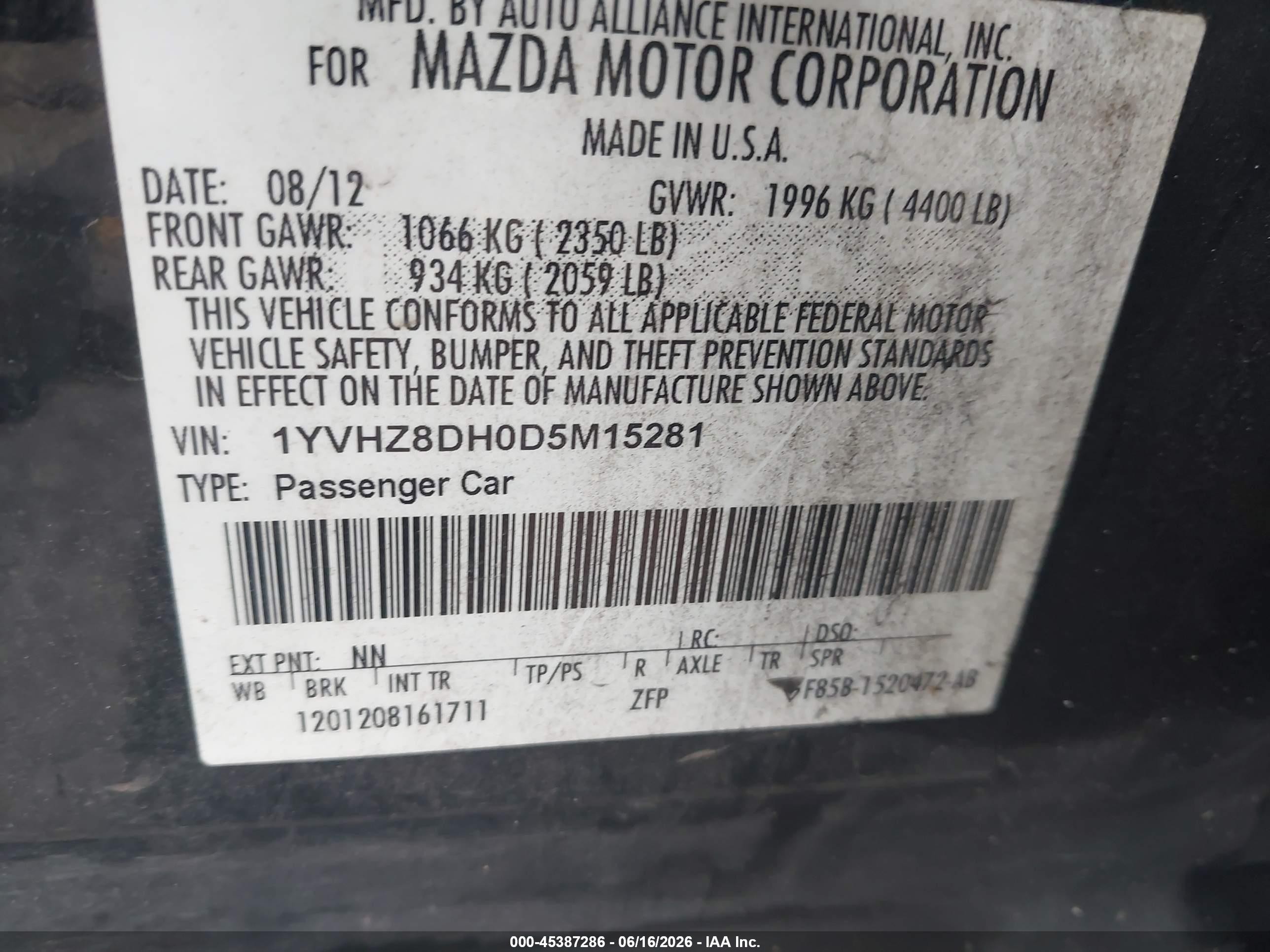 2013 Mazda Mazda6   Black vin: 1YVHZ8DH0D5M15281