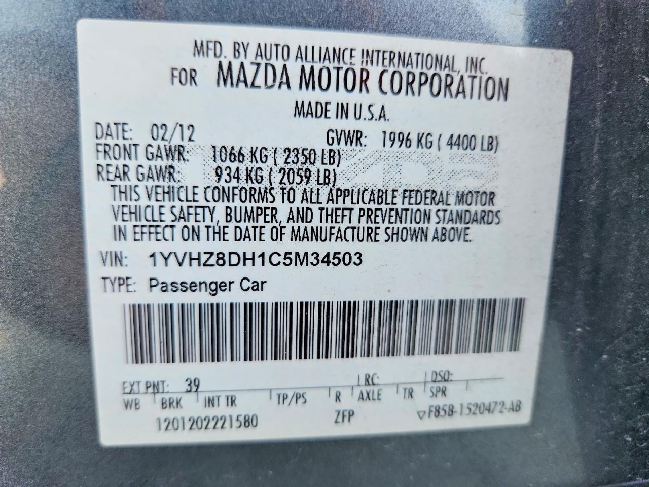 2012 Mazda 6 I Blue vin: 1YVHZ8DH1C5M34503