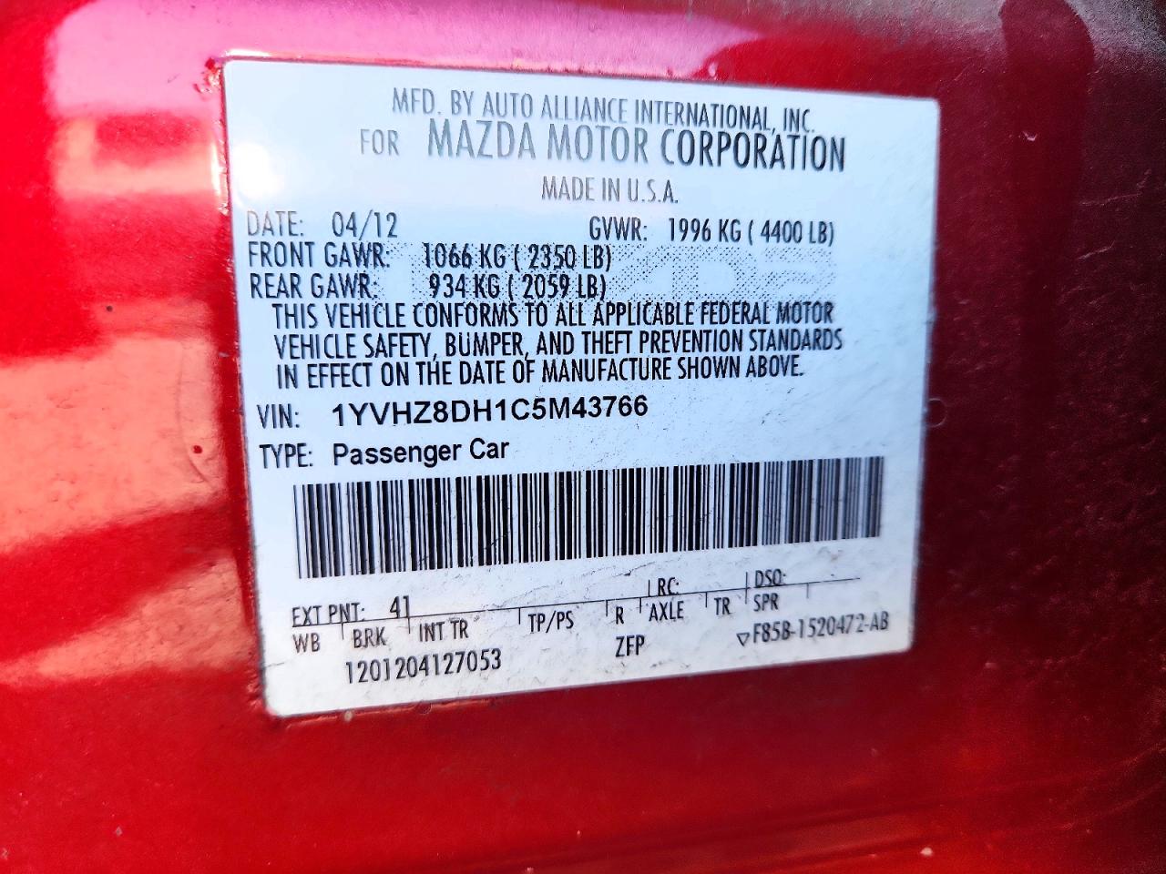 2012 Mazda 6 I Красный vin: 1YVHZ8DH1C5M43766
