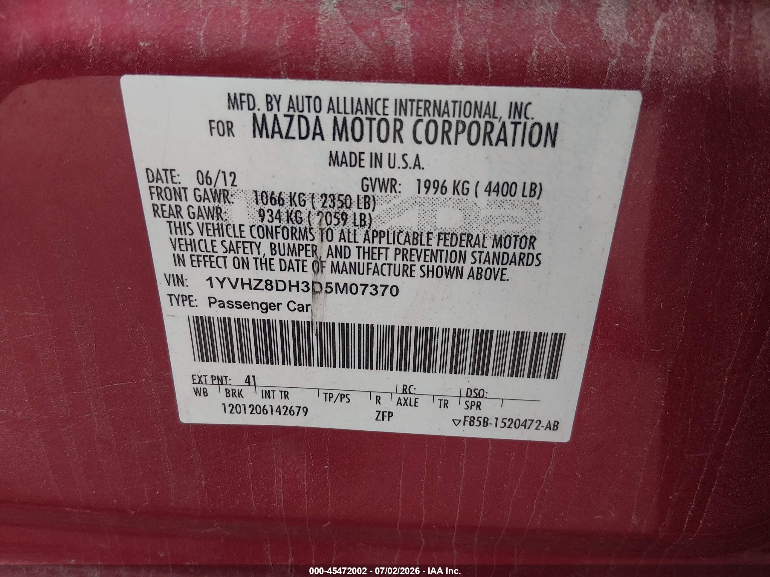 2013 Mazda Mazda6 I Touring Red vin: 1YVHZ8DH3D5M07370