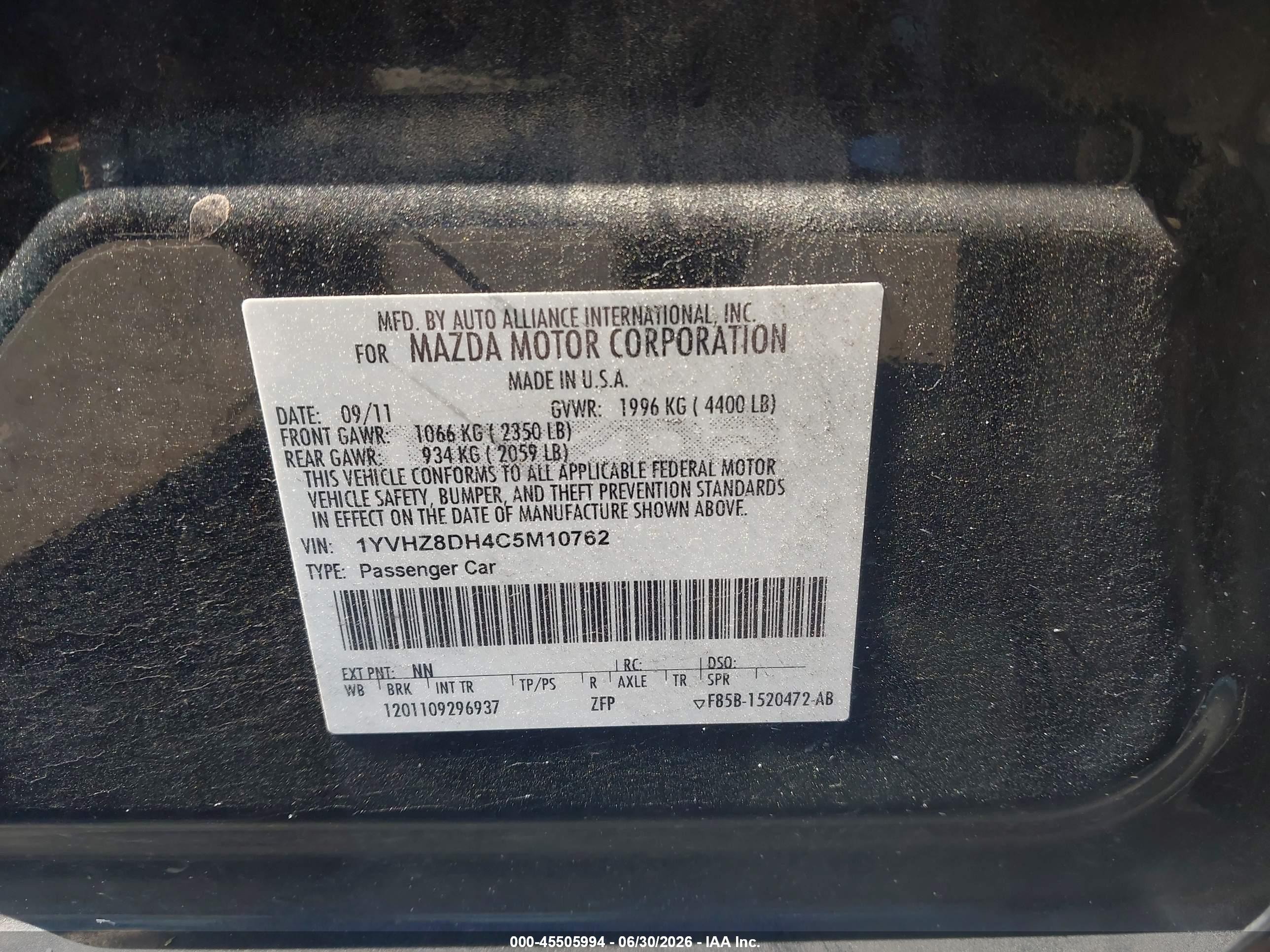 2012 Mazda Mazda6 I Touring Black vin: 1YVHZ8DH4C5M10762